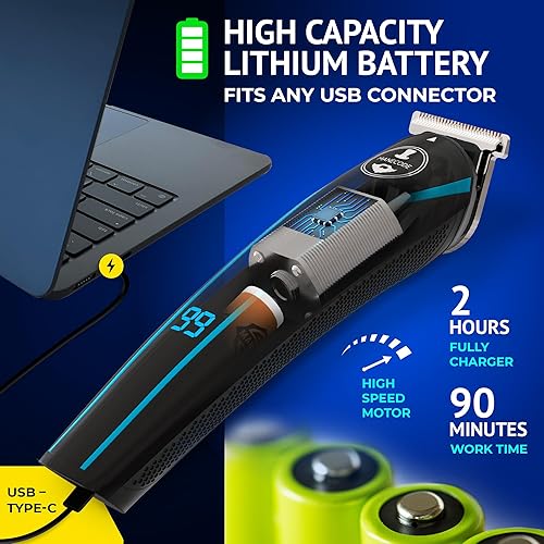 Miniatura 4 de 11-in-1 Men's Beard and Mustache Electric Trimmer Kit, Cordless Body and Nose Hair Razors, Set of Beard Clippers, USB Rechargeable Battery, Shaver