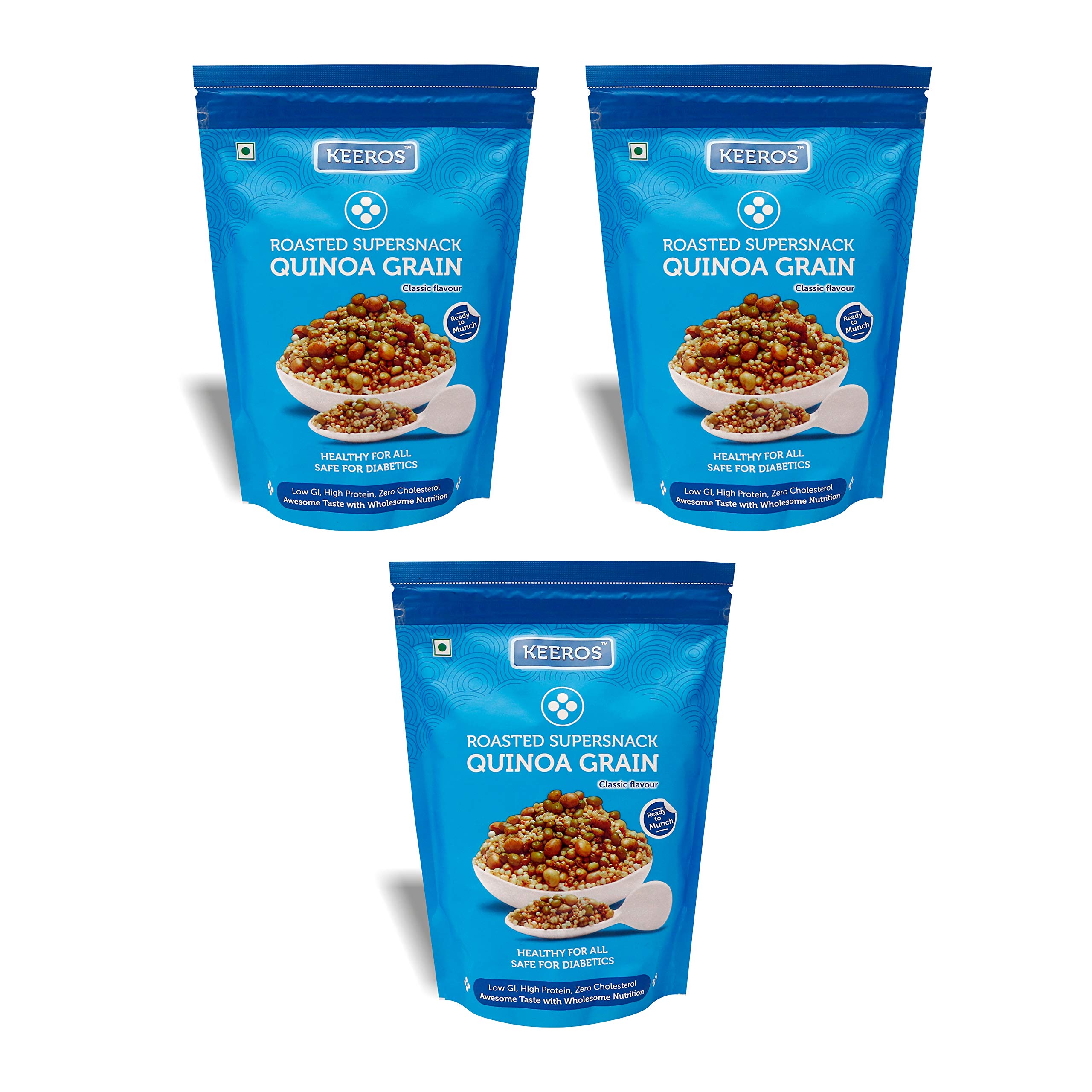 Keeros Quinoa Grain Healthy & Diabetic Friendly Roasted Snacks | Diet Namkeen & Snacks for Healthy Weight Management | Low GI, High Protein, Tasty & Lightly Spiced Mix of Quinoa Puffs & 4supergrains |Pack of 3x250g-image-19
