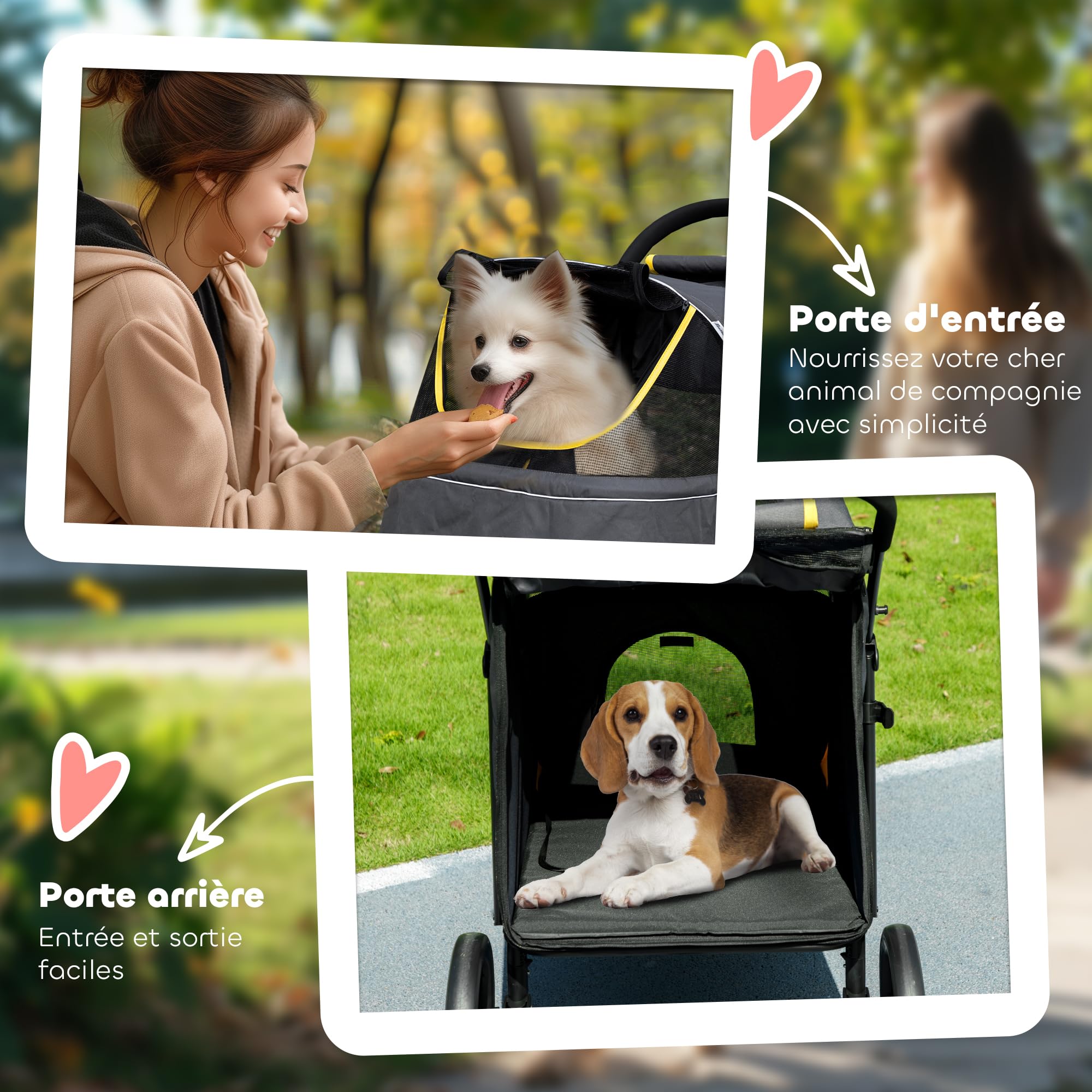 PawHut Poussette chien poussette pour chien 4 roues en EVA chariot pour chat - pliage en un clic, laisse de sécurité, charge 30 kg, gris foncé