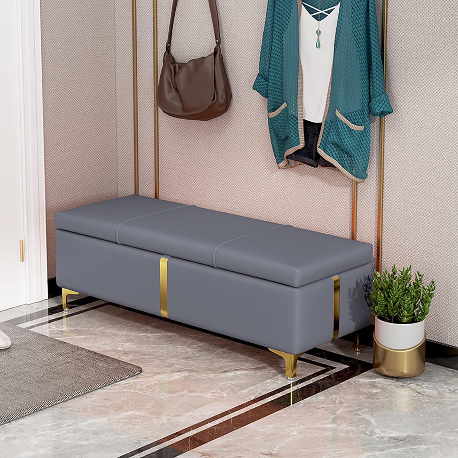 Banc ottoman moderne avec meuble à chaussures et coffre relevable