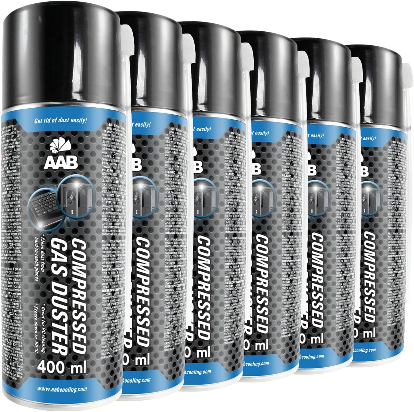 AABCOOLING Compressed Gas Duster 6 x 400ml - Air Duster for Cleaning Computer, Keyboard, and Other Office Equipment, Air Compressor, Compressed Air for PC, Air Duster, Keyboard Cleaner, Aerosol Duster