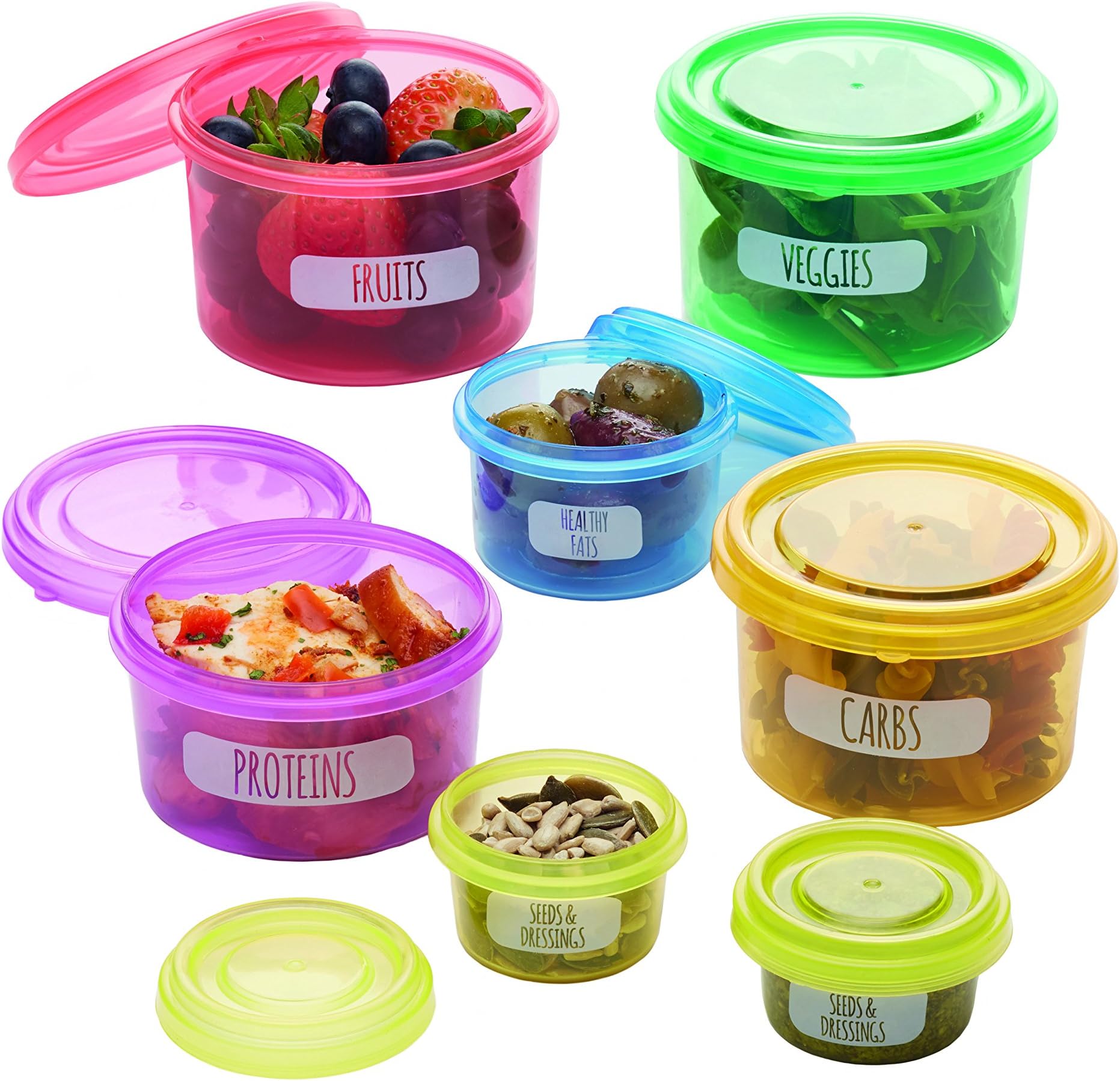 Food Portion Control Pots, Ingredient Containers, Meal Prep Solution, BPA Free plastic, 9.5 x 7.5 x 16.5 cm, Multi-colour