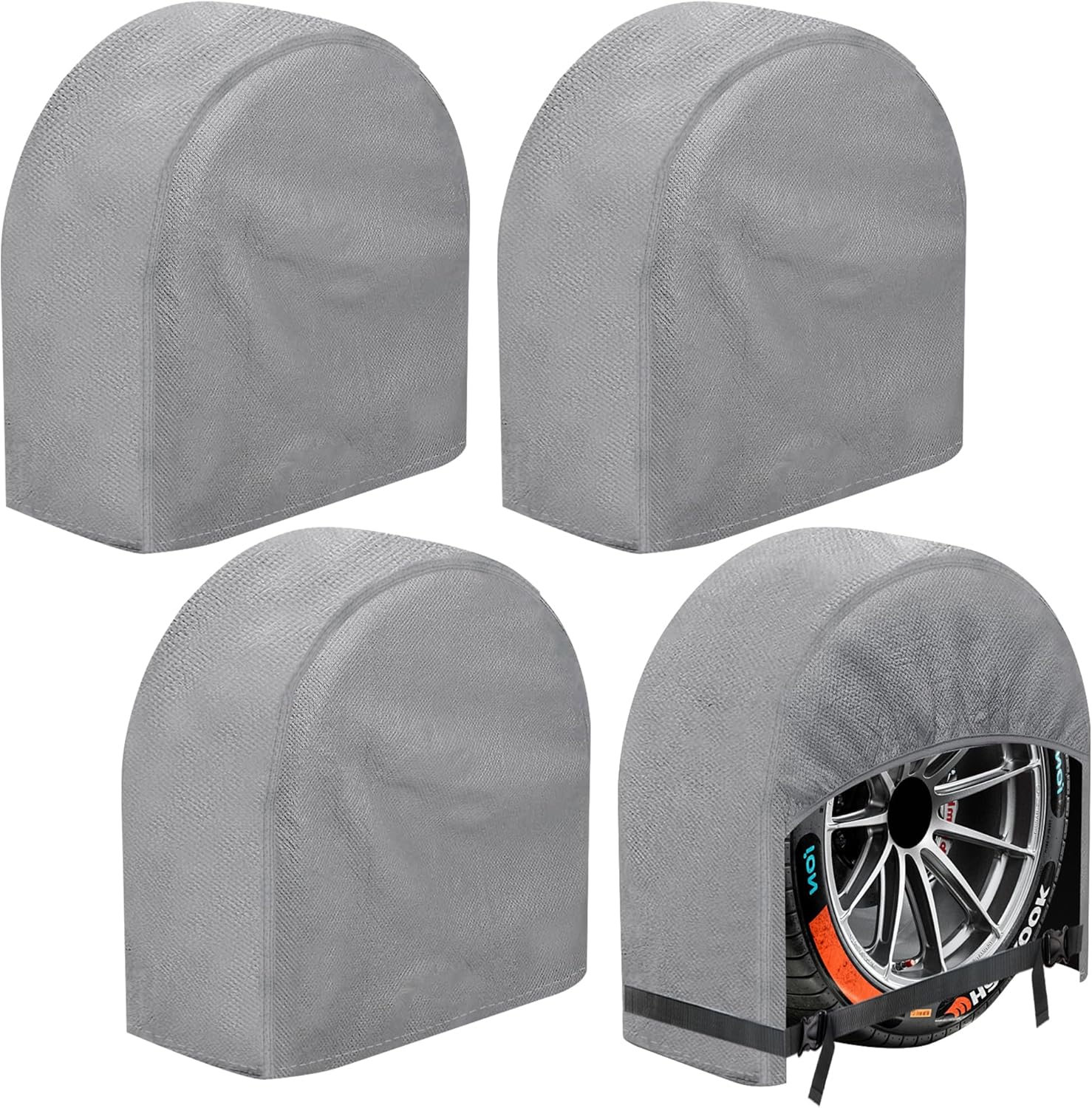 K-Musculo RV Tire Covers 4-Pack, 5 Layer Nonwoven Waterproof Wheel Covers for RV Wheel Travel Trailer Camper Truck SUV, Fit 24-26 Inch Tire Diameter (Gray)