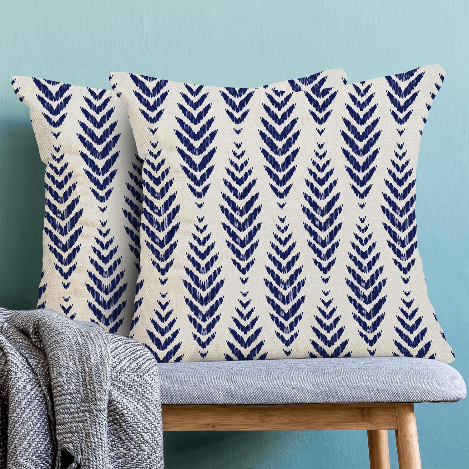 CXMEIFLY Navy Blue Boho Pillow Covers 18 x 18 Inch Set of 2 Herringbone Bohemian Ethnic Decor Throw Pillows Geometric Tribal Summer Outdoor Linen Farmhouse Decorative Pillowcases for Couch Bed Sofa - Image 2