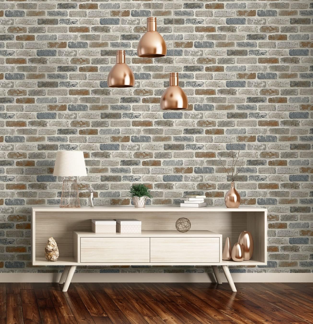 SV5450 Tan Brick Wallpaper Peel & Stick Tan/Gray/Light Brown