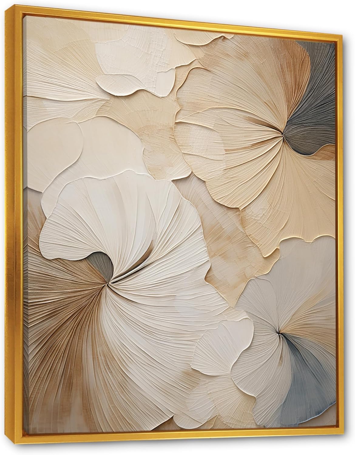 Flowers Black Framed Wall art decor, Flowers Wall Art, Subtle Elegance In Beige Blooming, beige Canvas wall art, 30x40 inches