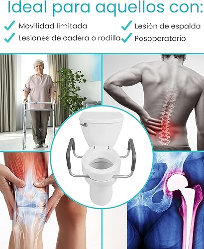 Miniatura 7 de Vive - Elevadores de asiento de inodoro para personas mayores (con asas), con barra de agarre, opciones para cuencos alargados y estándar, elevación