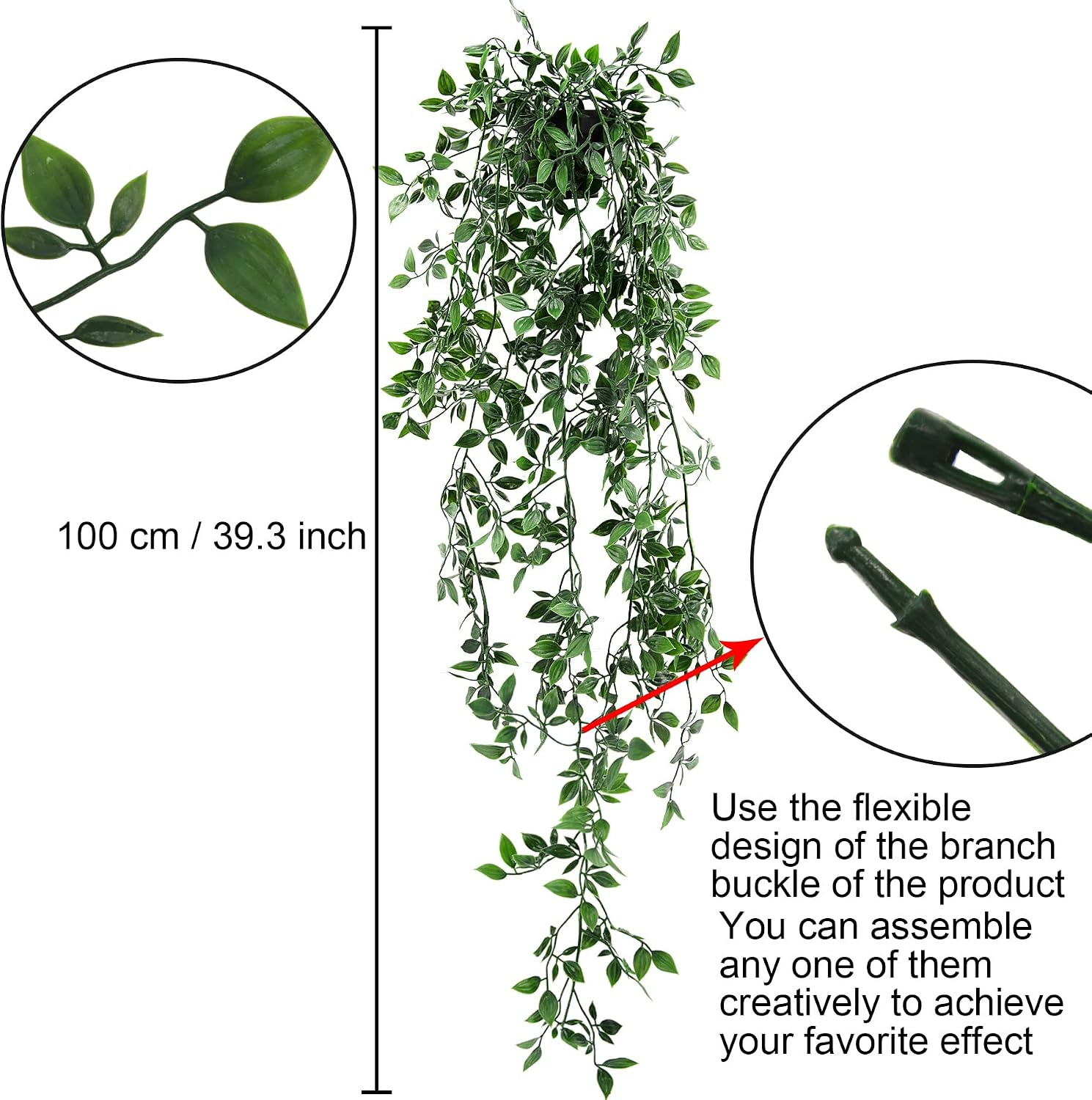 AUSTOR 1 Pack Artificial Hanging Plants with Pot Fake Plants Hanging Vines Shelf Plants Artificial Decor Potted Plants for Home Indoor Outdoor Office