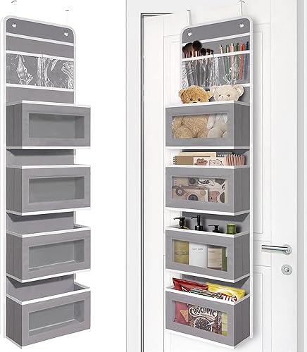 Organizador resistente para colgar sobre la puerta, organizador de montaje en pared con 4 bolsillos de gran capacidad, armario, baño, cuarto de
