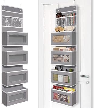 Giraffe Creation Gray Over Door Organizer with 6 Front Pockets, Hanging Door Storage for Closet, Bathroom, Bedroom, Dorm, Nursery, Toys, Toiletries