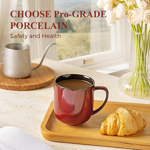 Vista 33 de LERATIO Juego de 6 tazas de café de cerámica de 12 onzas, tazas de café grandes de porcelana con mango grande para café con leche, capuchino, leche