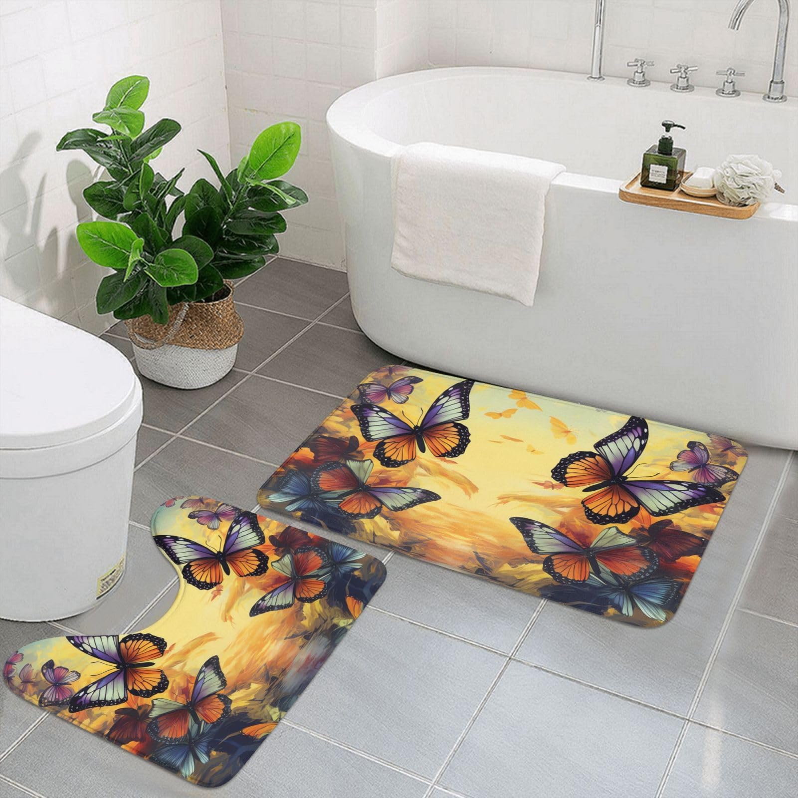 Évitez les glissades : tapis de bain antidérapant en U noir motif avion absorbant en microfibre x2