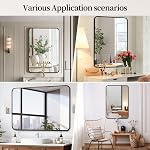 2 Pcs 24 x 36 Inch Black Metal Framed Bathroom Mirror for Wall, Rounded Corner Rectangular Wall Mounted Bathroom Vanity Mirror,Anti-Rust, Hangs Horizontally or Vertically (2, Black, 24"*36")