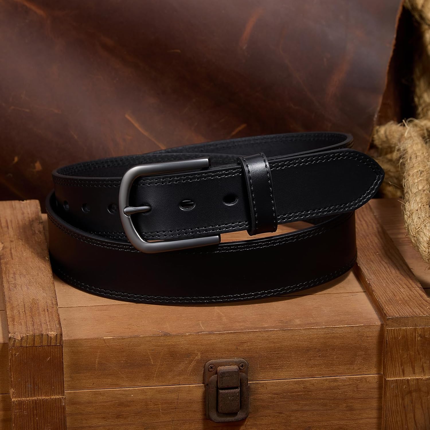 Men's Full Grain Leather Belt for Everyday Casual Jeans, 1.5" Handmade Men Leather Belts with Gift Box - Image 3