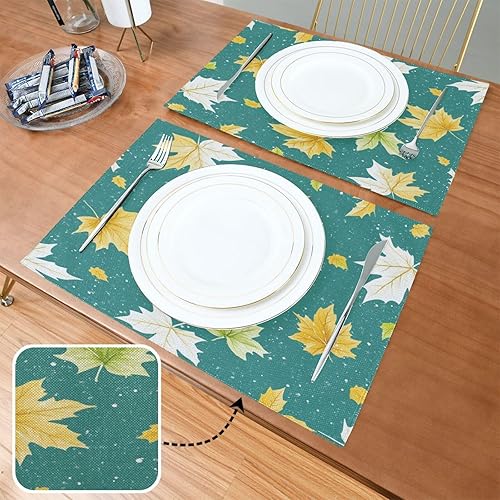 Miniatura 2 de Custom Watercolor White Yellow Maple Leaves Turquoise Toddler placemats for Dining Table Heat Resistant Quilted Reversible placemats Set 6 12 x 18