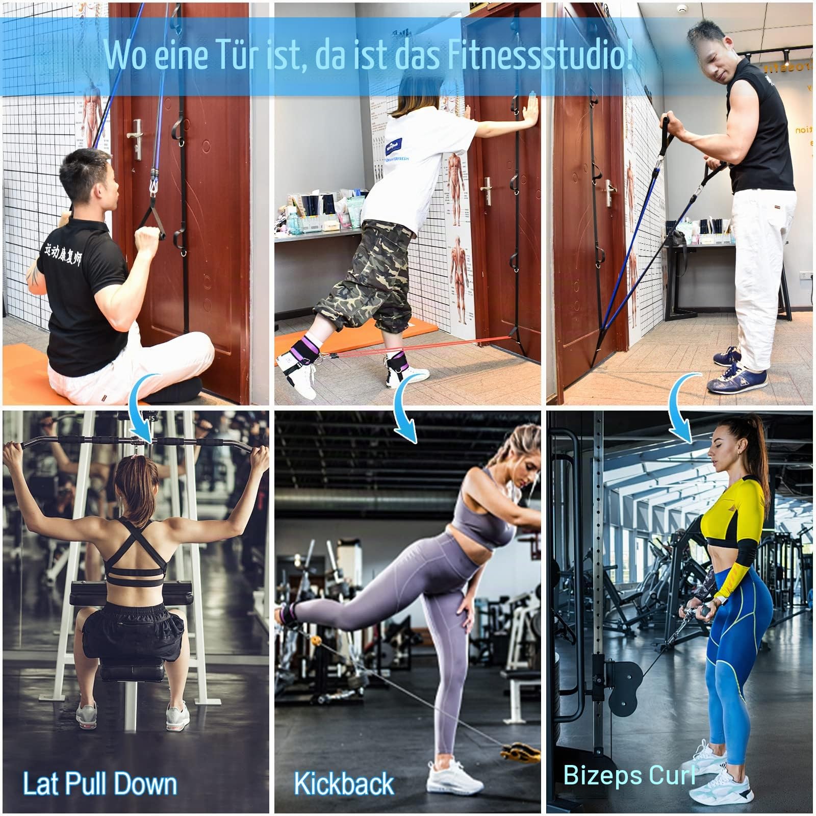 Brebebe Türanker Gurt für Widerstandsbänder Übungen, Multi-Point Anker Gym Befestigung für Home Fitness, tragbares Türband Widerstand Workout Ausrüstung, stanzfrei, nagelfrei