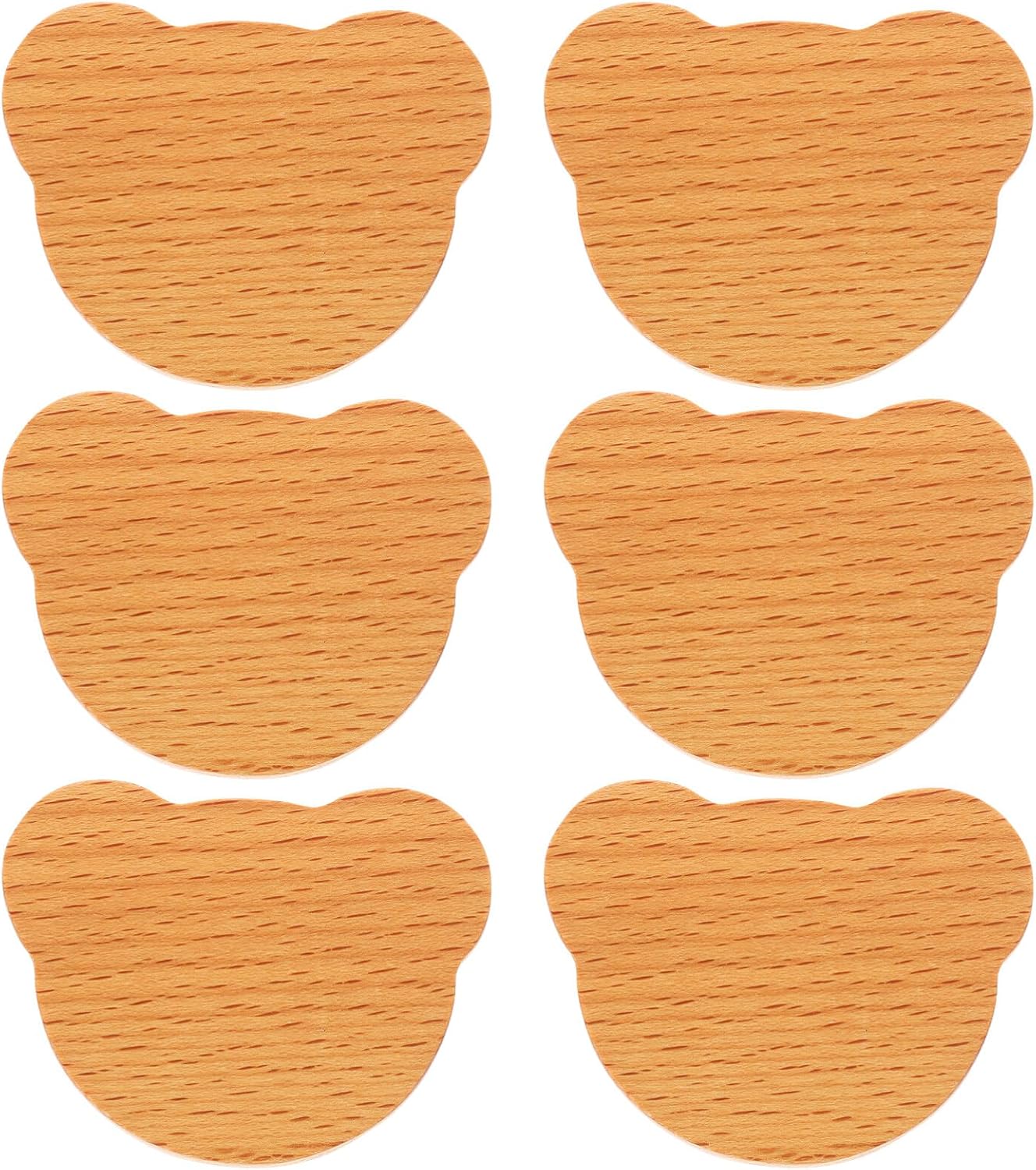 HOMSFOU 6pcs Bear Wooden Dresser Knobs Handmade Cartoon Handles for Furniture Easy Installation Smooth for Cabinets Wardrobes