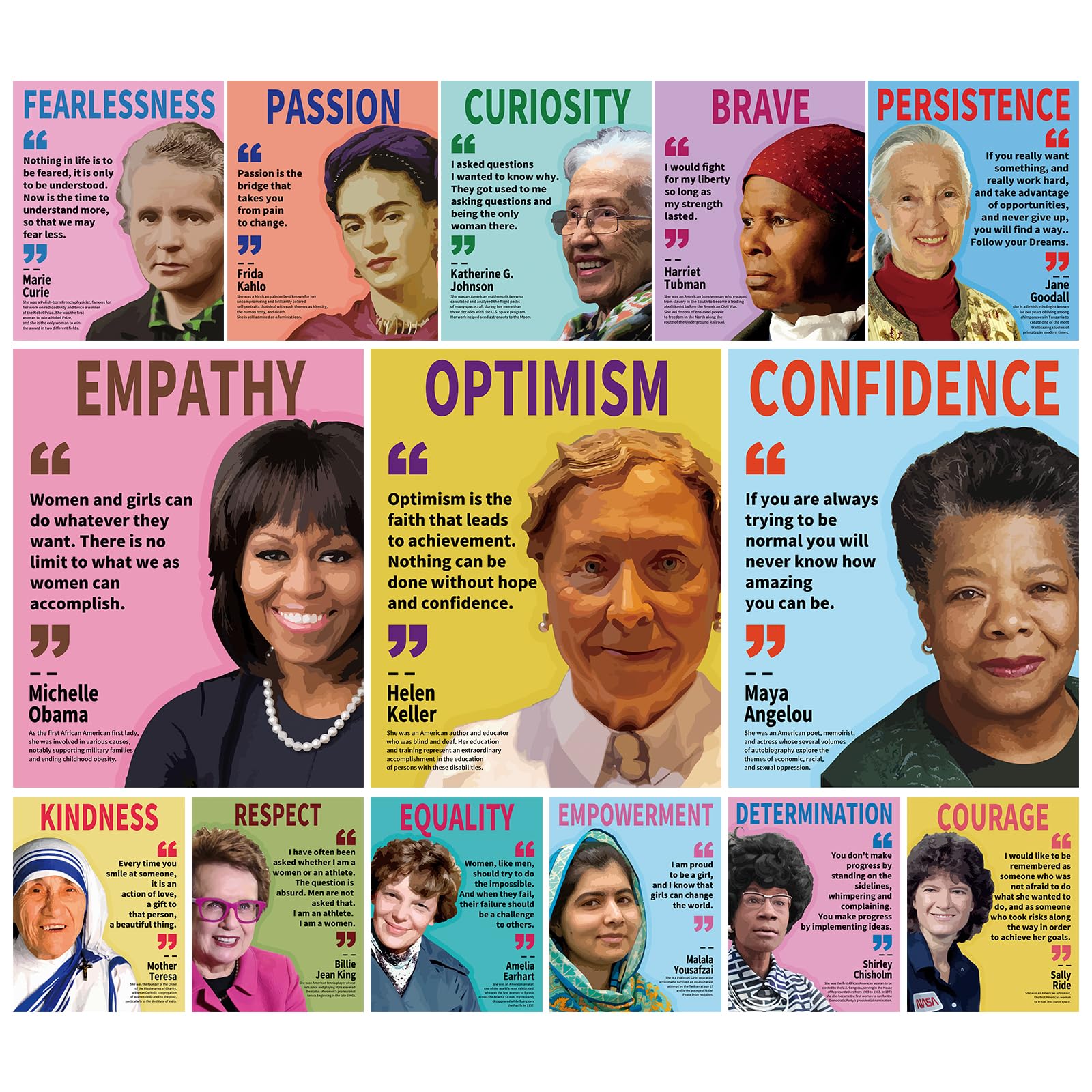 Arosche Womens History Month Decorations Posters 14pc Motivational Poster Famous Women in History Inspirational Positive Quotes Posters for Home, School, Classroom, Bulletin Board, Wall, Hallway Decor