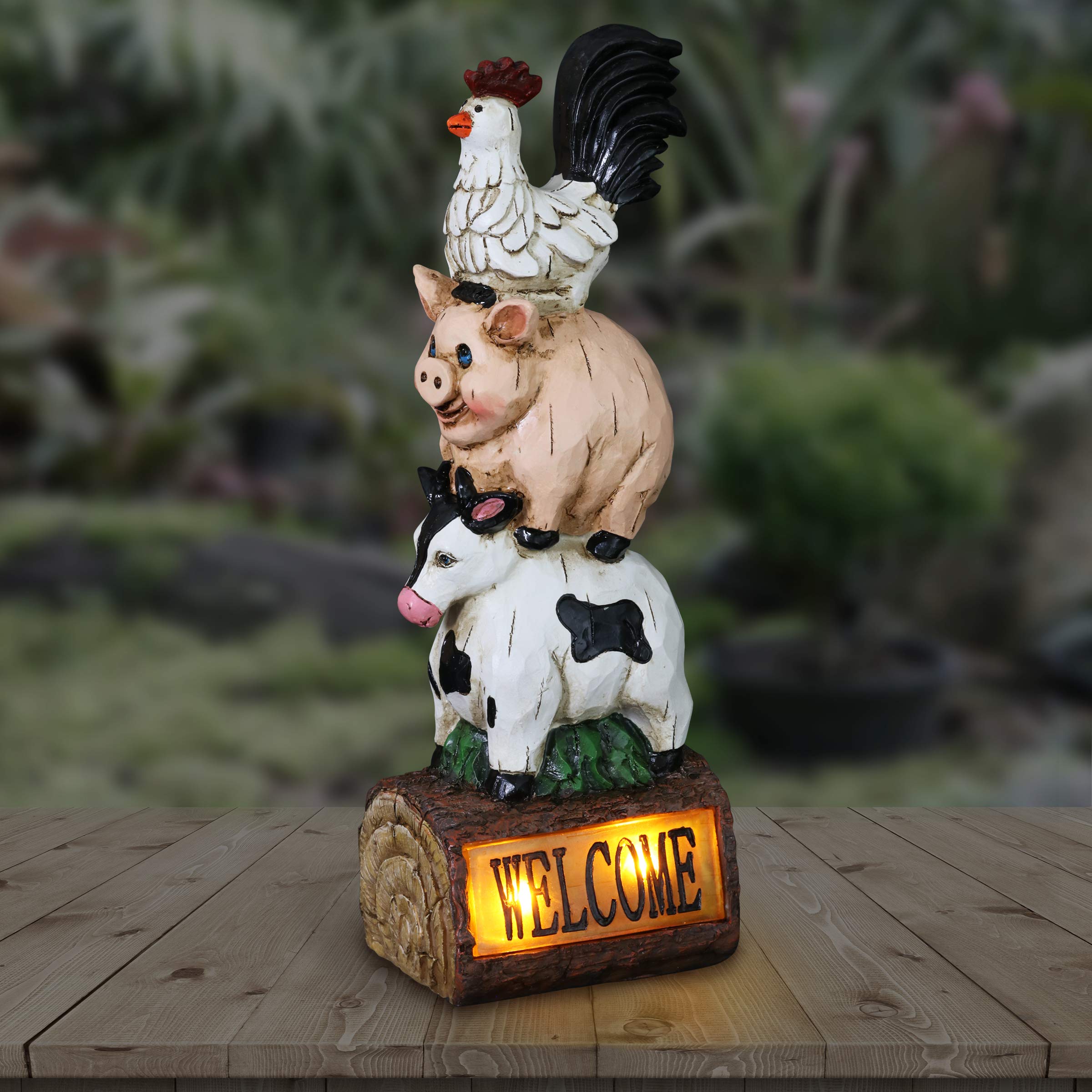 Buy Exhart Solar Stacked Chicken, Pig & Cow Sign Garden Statue