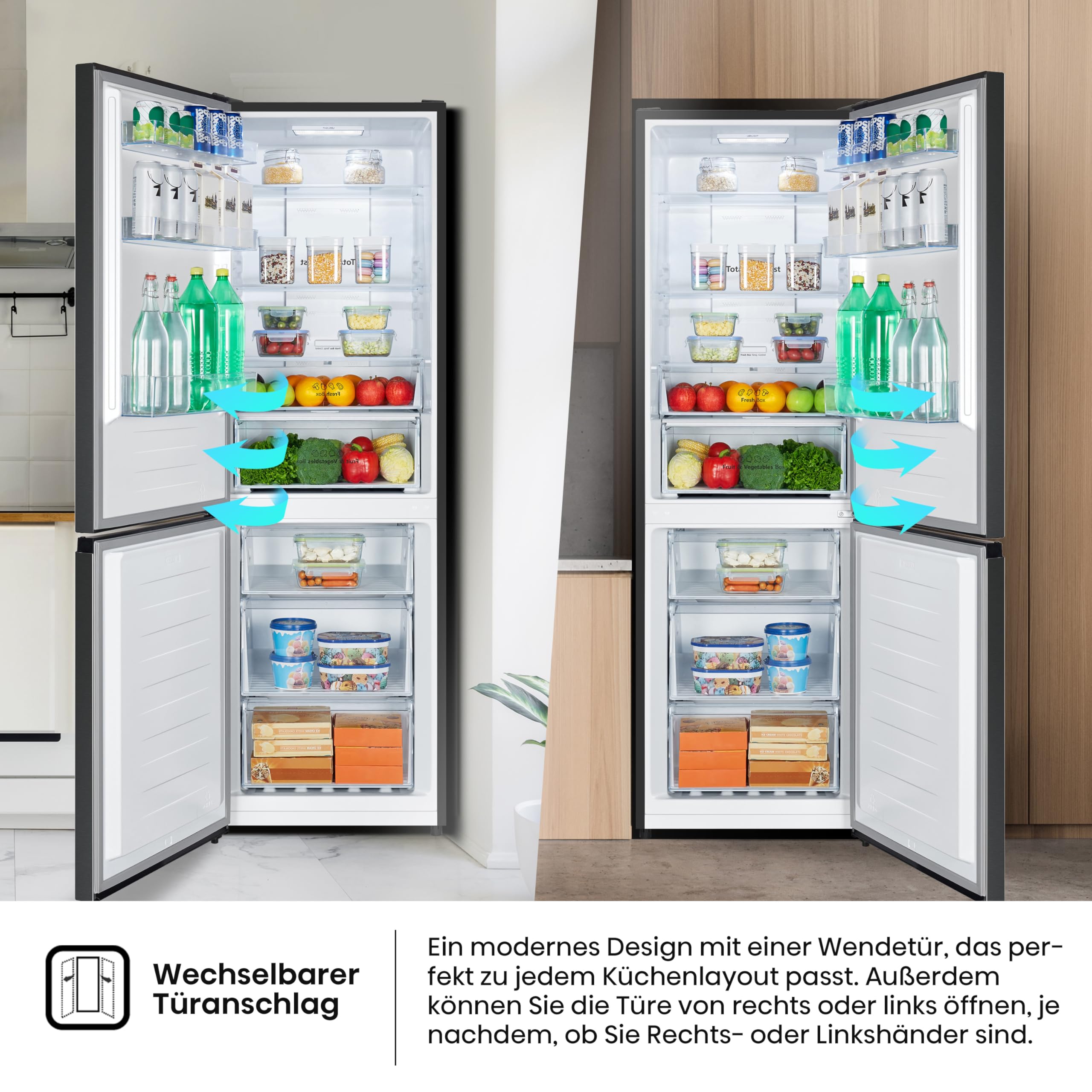 Hisense RB390N4BFC Kühl-Gefrier-Kombination Total No Frost Multi Air Flow LED Display Black Inox EEK C