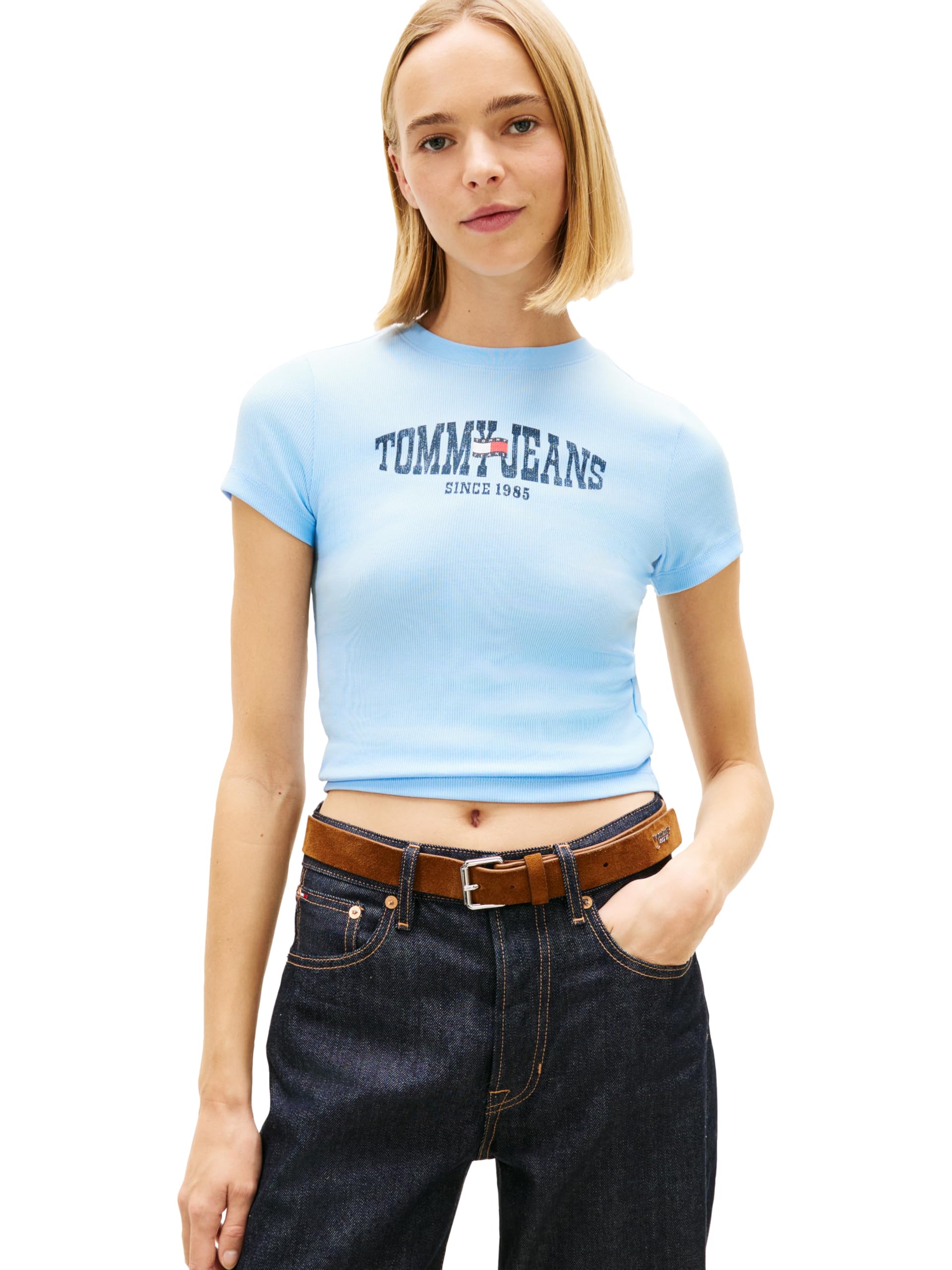 Women's Short Sleeve Cotton Graphic Ribbed T-Shirt in Slim Fit