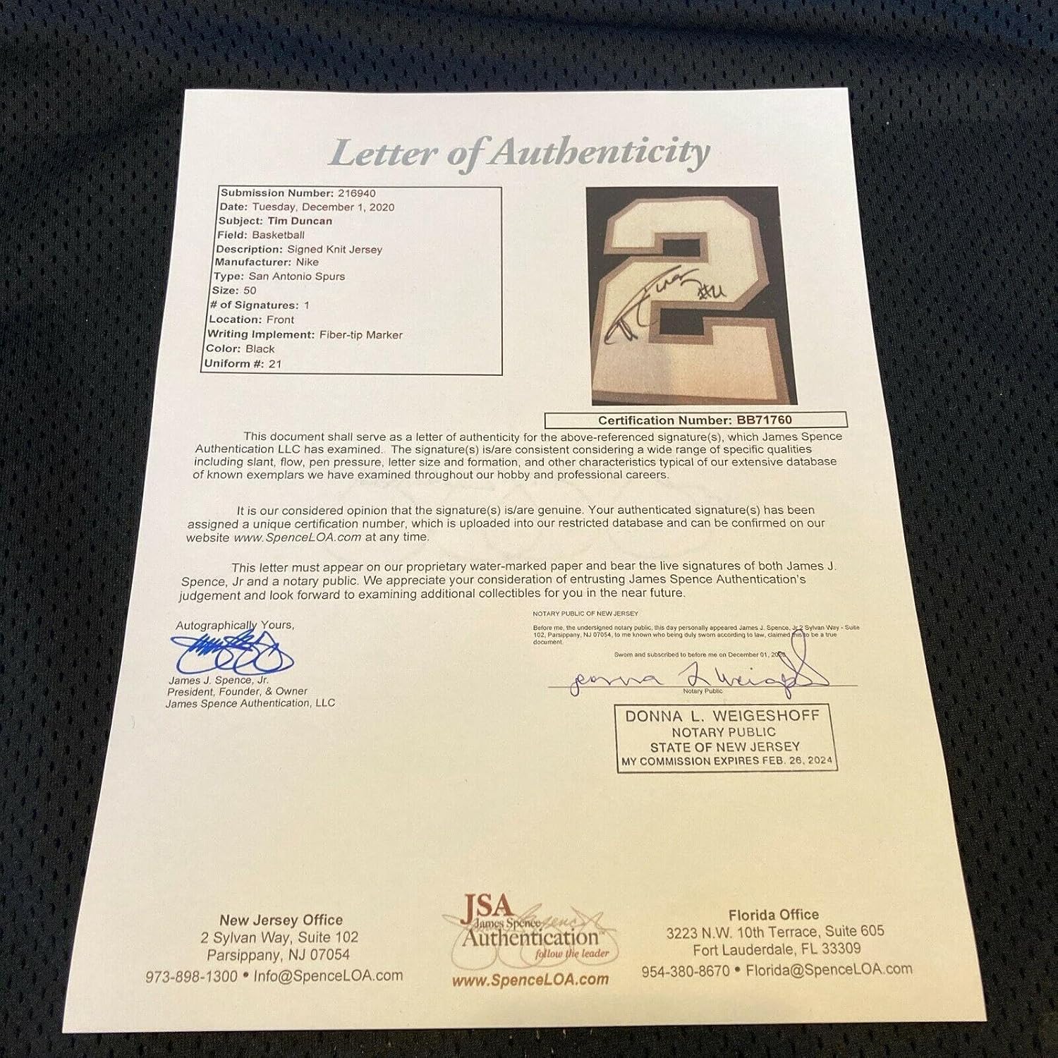 Tim Duncan Rookie Signed Game Used 1997-98 San Antonio Spurs Uniform Jersey JSA - Autographed NBA Jerseys