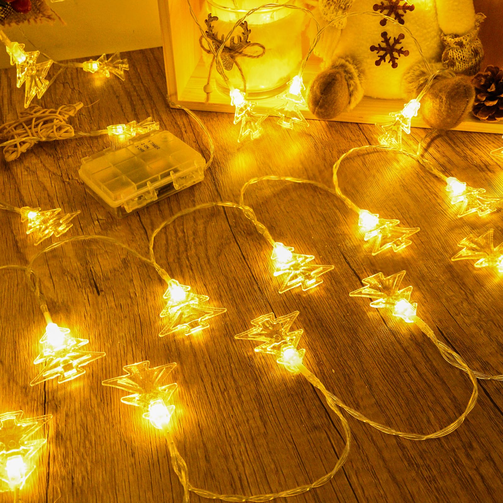 Dalugo Lichterkette Weihnachtsbaum Batterie, 6M 40LED Warmweiß Outdoor Weihnachtsbeleuchtung mit Timer, IP65 Wasserdicht Lichterkette Batterie Außen für Schlafzimmer,Balkon, Hochzeit,Weihnachten Deko