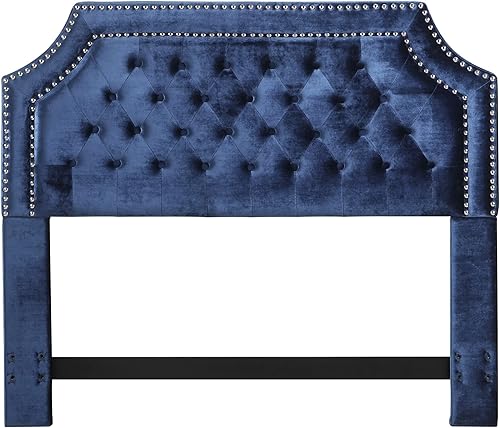 Miniatura 8 de Iconic Home Chava Headboard Velvet Upholstered Button Tufted Double Row Silver Nailhead Trim Modern Transitional, Twin, Taupe