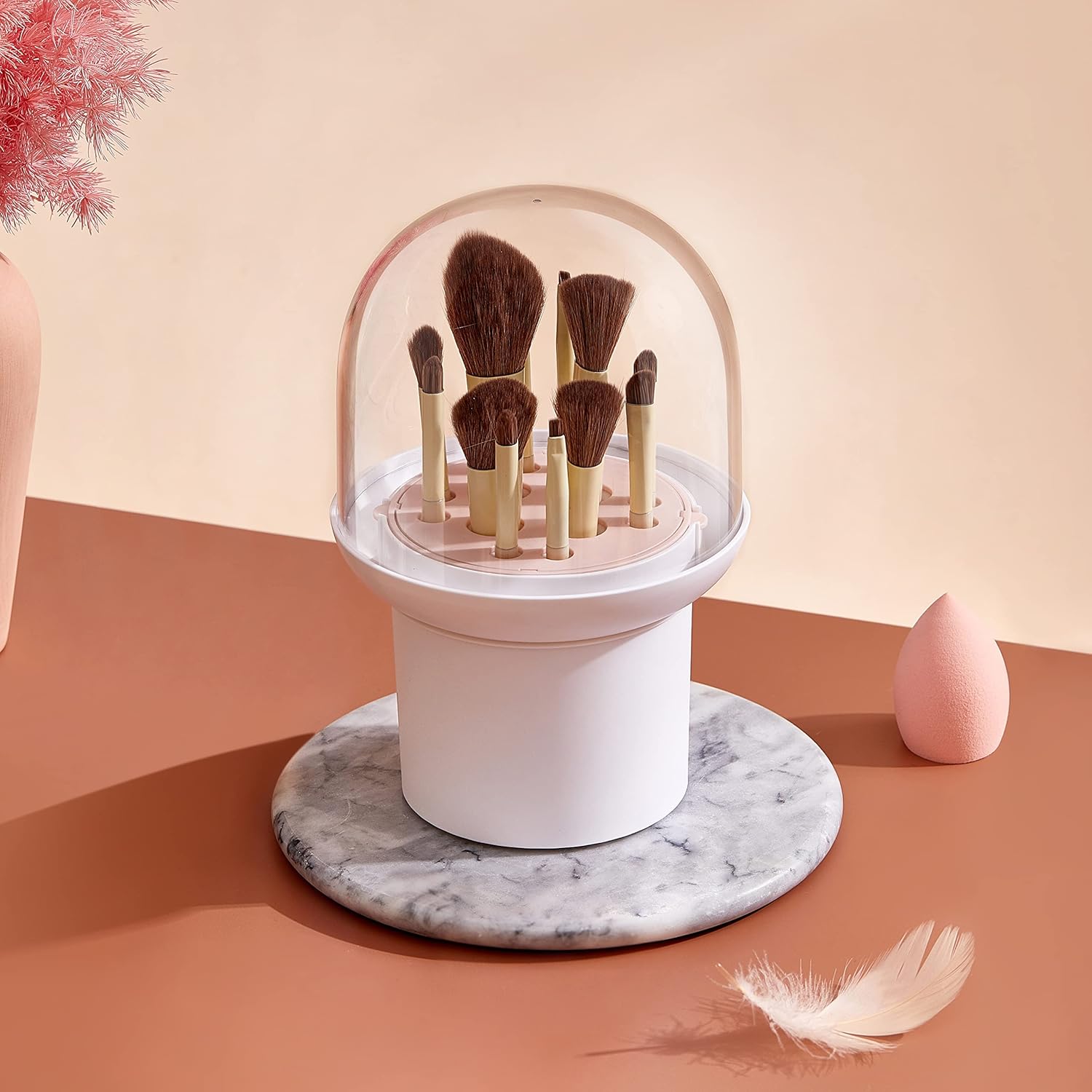 Creative Make Up Brush Holders with Lid, Dustp-roof Makeup Brush Holder, Clear Cosmetic Brush Storage Box Lid Makeup Bushes Organizer for Countertop（White-New） : Beauty & Personal Care