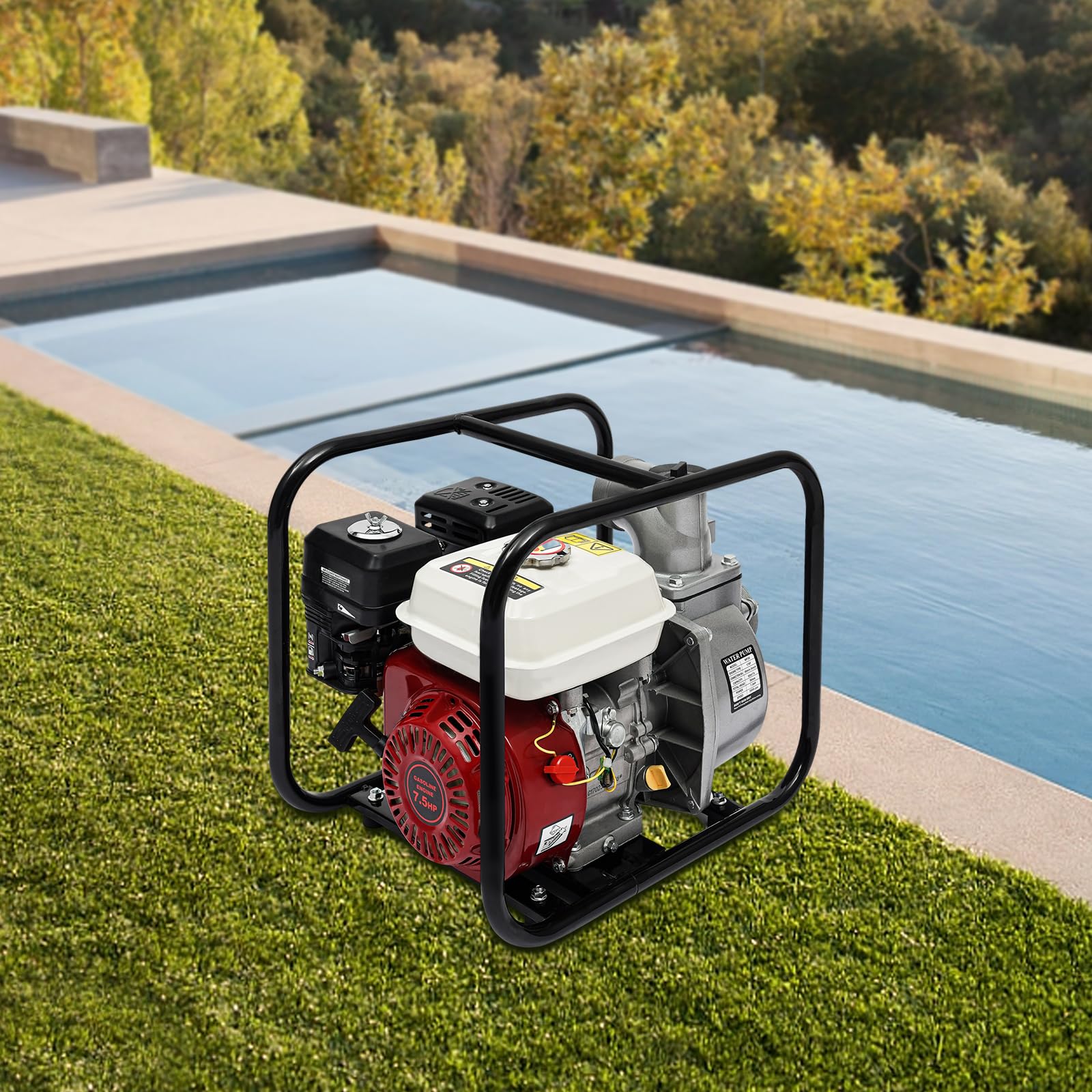 Pompa dell'acqua a gas 4 tempi 3 pollici pompa per rifiuti 210cc 7,5 HP, pompa ad acqua ad alta pressione alimentata a gas 90 piedi di sollevamento e 22 piedi di aspirazione, pompa di trasferimento