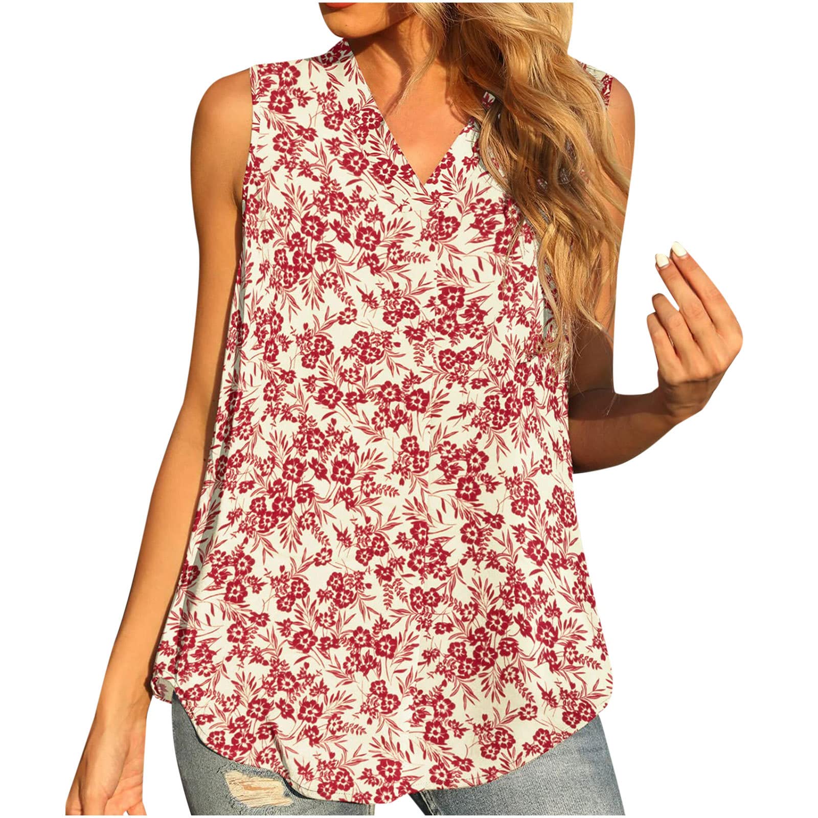 N\BWomens Casual V Neck Tank Tops Frilled Ruffles Sleeveless Loose Solid Summer Tee Shirts Blouses Simple Halter Sleeveless