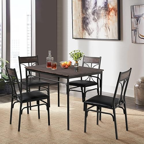Miniatura 8 de VECELO Juego de mesa de cocina de 5 piezas para comedor, comedor, rincón de desayuno, estilo industrial, asientos para cuatro, color marrón