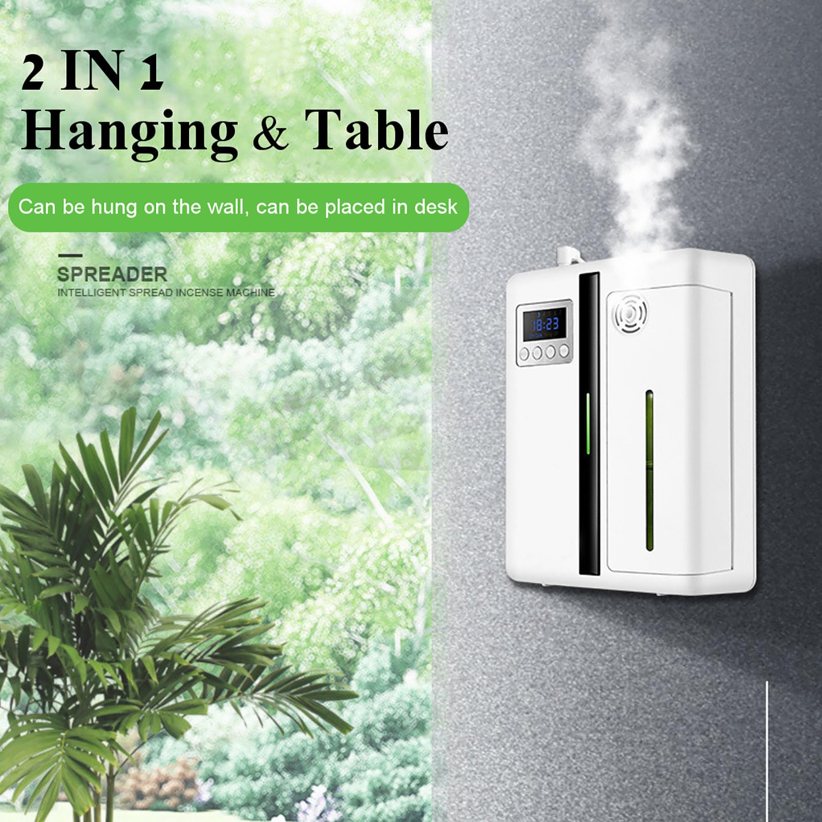 Difusor de aroma con control Bluetooth, capacidad de 160 ml, ventilador integrado, función de temporización, cobertura de 200-300 m³, ideal para uso doméstico, oficina y hotel
