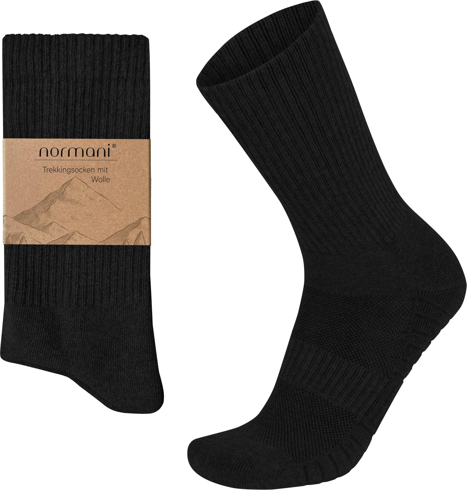 normani 4 X Trekkingsocken aus Wolle mit Polstersohle und Komfortbund Sportsocken Wandersocken mit Schafwolle Wollsocken für Damen und Herren