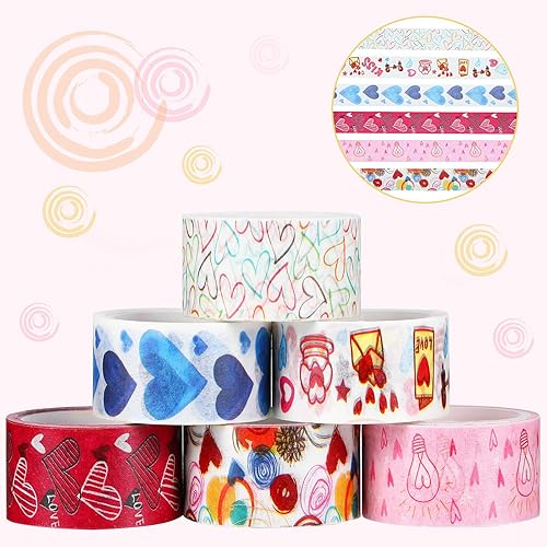 Miniatura 3 de Zonon 6 rollos de cintas washi para el día de San Valentín, calcomanías de San Valentín para niños, lindas calcomanías de San Valentín para