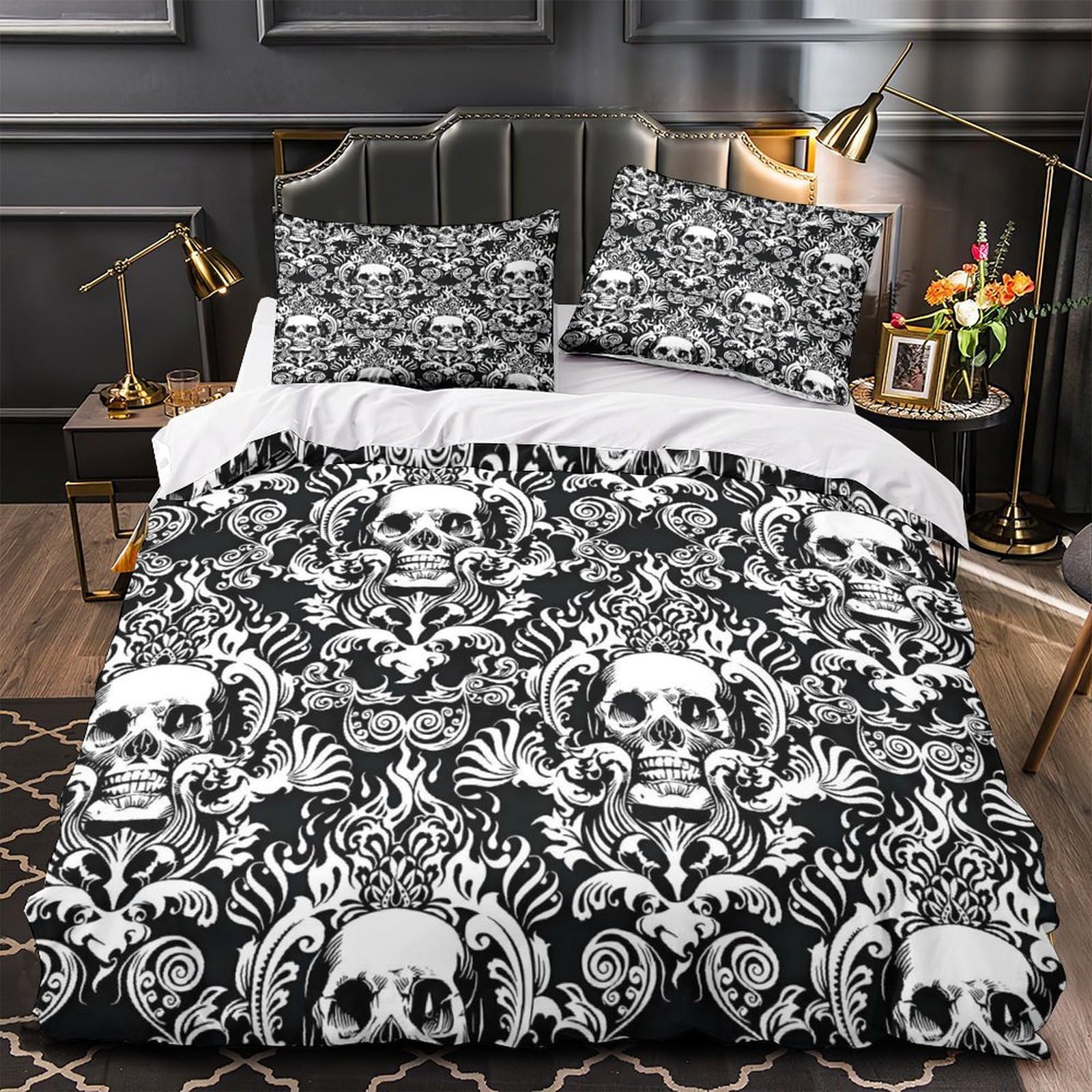 Housse de couette crâne lit simple pour chambre ado style gothique
