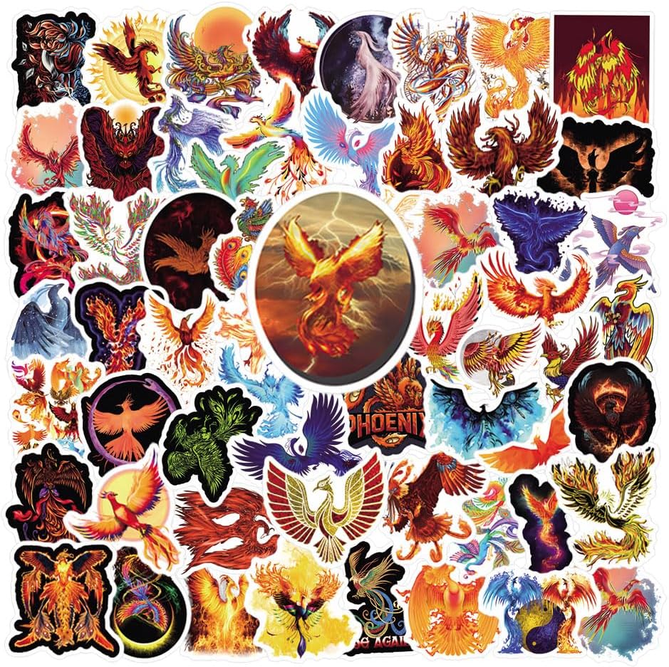 63pcs Phoenix Sticker Chinese Divine Bird Sticker Aesthetic Vinyl, Animal Stickers for Water Bottles, Laptops, Handcases, Birthday Party Supplies,Scrapbook Stickers Musical Instrument Decorations