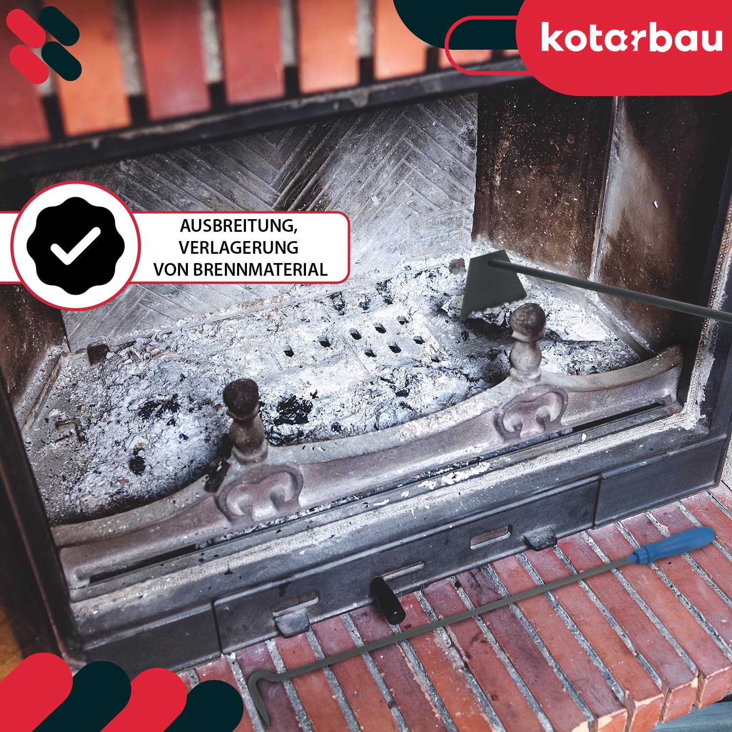 KOTARBAU® Rascador + Atizador para Estufas, chimeneas, barbacoas, Acero Lacado, Atizador para Remover Las brasas, leña o carbón, Accesorio de Chimenea, Rasqueta, Atizador de Fuego, Resistente