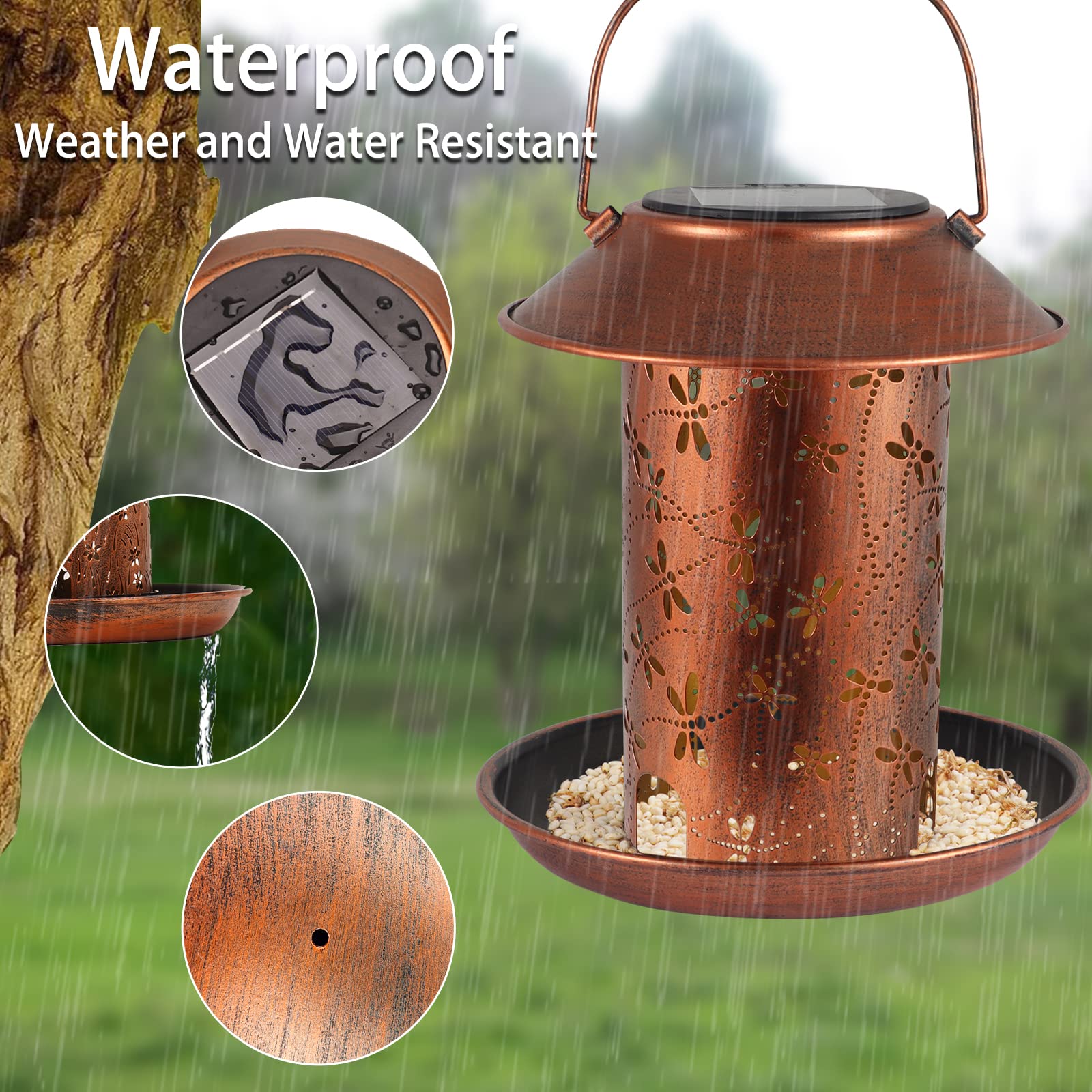 Mangiatoia Per Uccelli Da Esterno A Lanterna Con Pannello Solare - Motivo Cardinali - Impermeabile, Decorazione Da Giardino - Regalo Per Mamma E Nonna