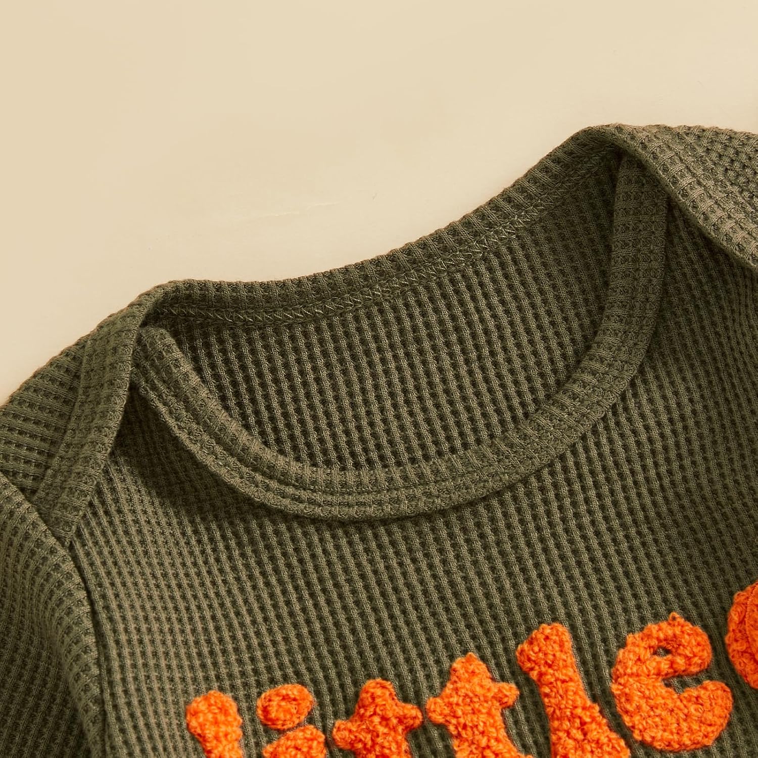 Newborn Baby Girl Boy Halloween Outfit Little Pumpkin Embroidery Romper Waffle Crewneck Jumpsuit Coming Home Clothes