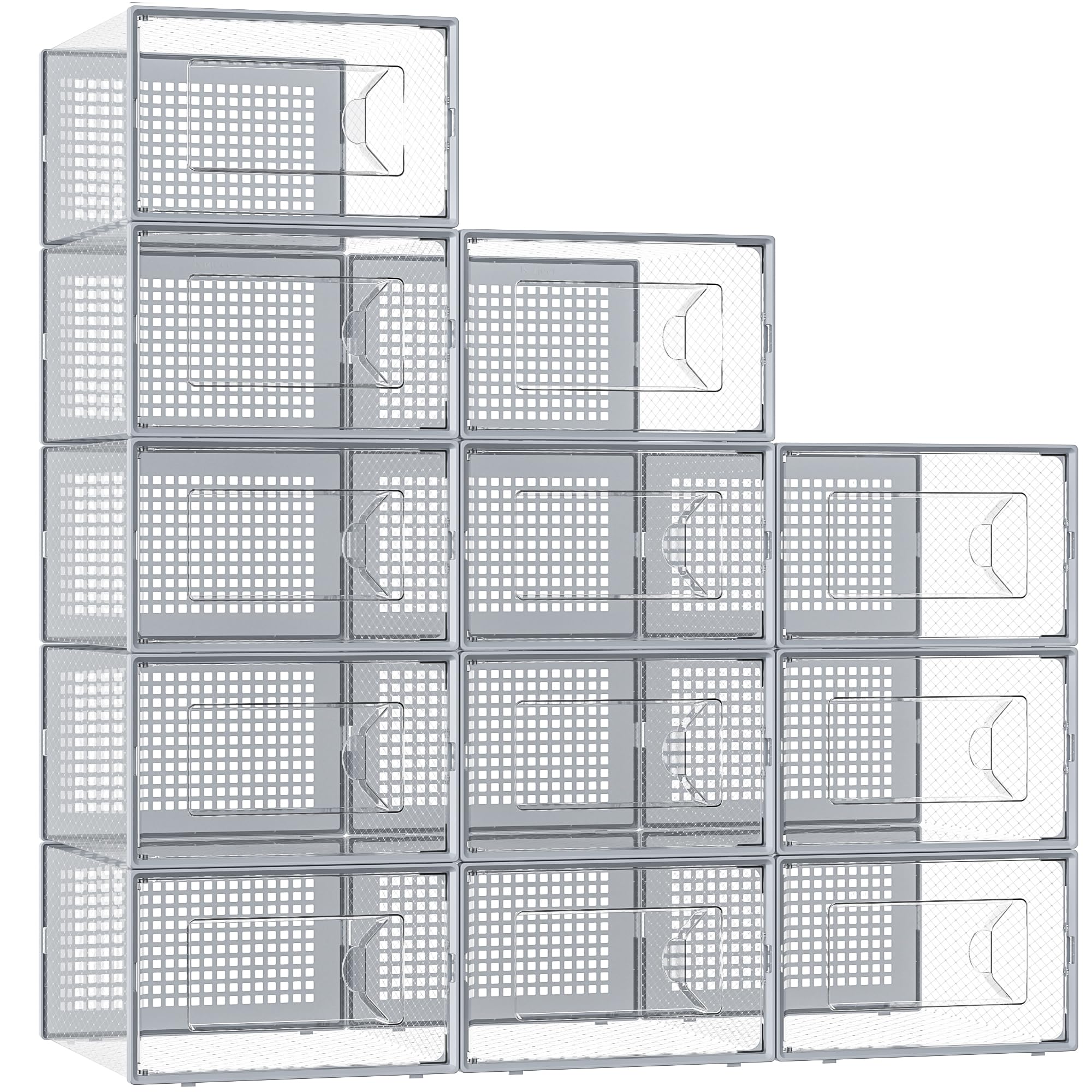 Boîtes à chaussures empilables Kuject en plastique gris pour placard x12