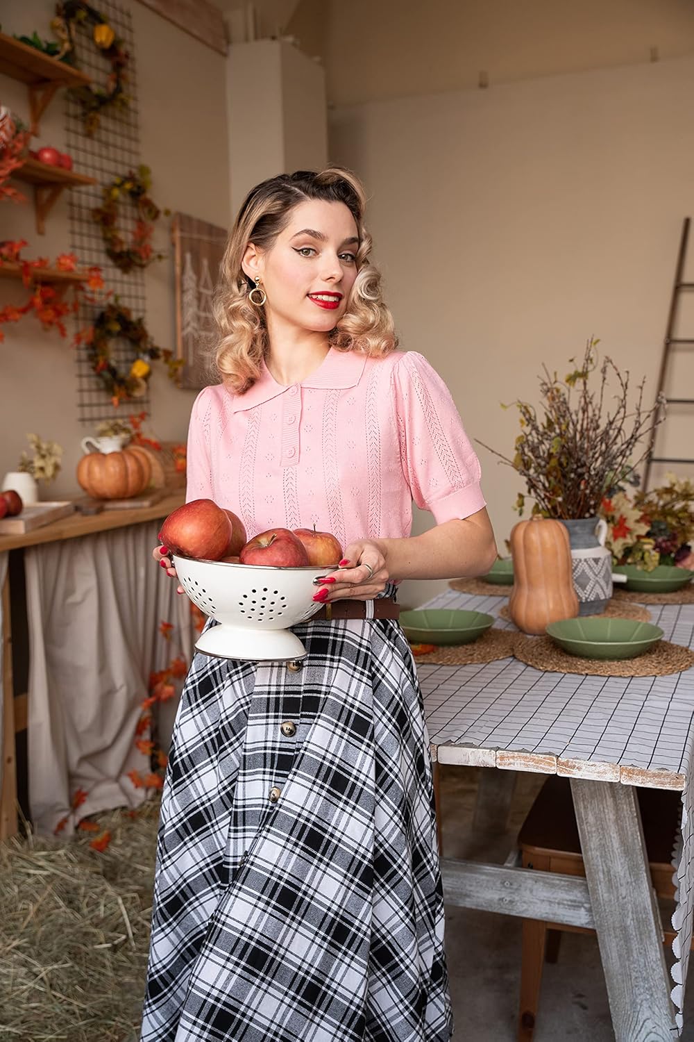 Belle Poque Women's Plaid A-line Skirt Vintage Pleated Flared Midi Skirts Fall Winter Skirts with Pockets & Belts - Image 4