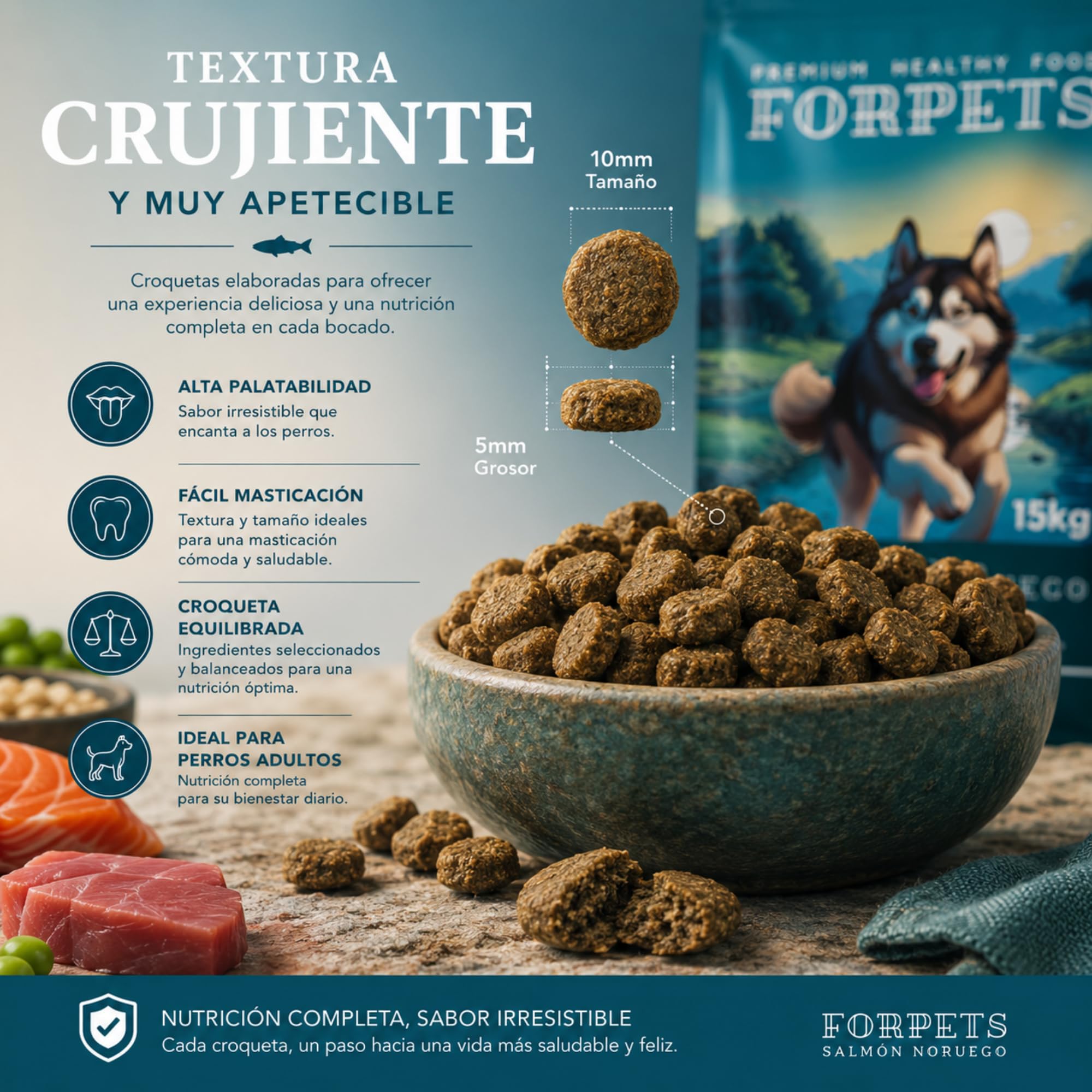 FORPETS Pack Pienso Salmón Noruego 15kg + 9 Latas Cordero y Ternera en Salsa, Comida Natural para Perros Adultos, Sin Trigo ni Maíz, Hipoalergénico, Omega 3 y 6
