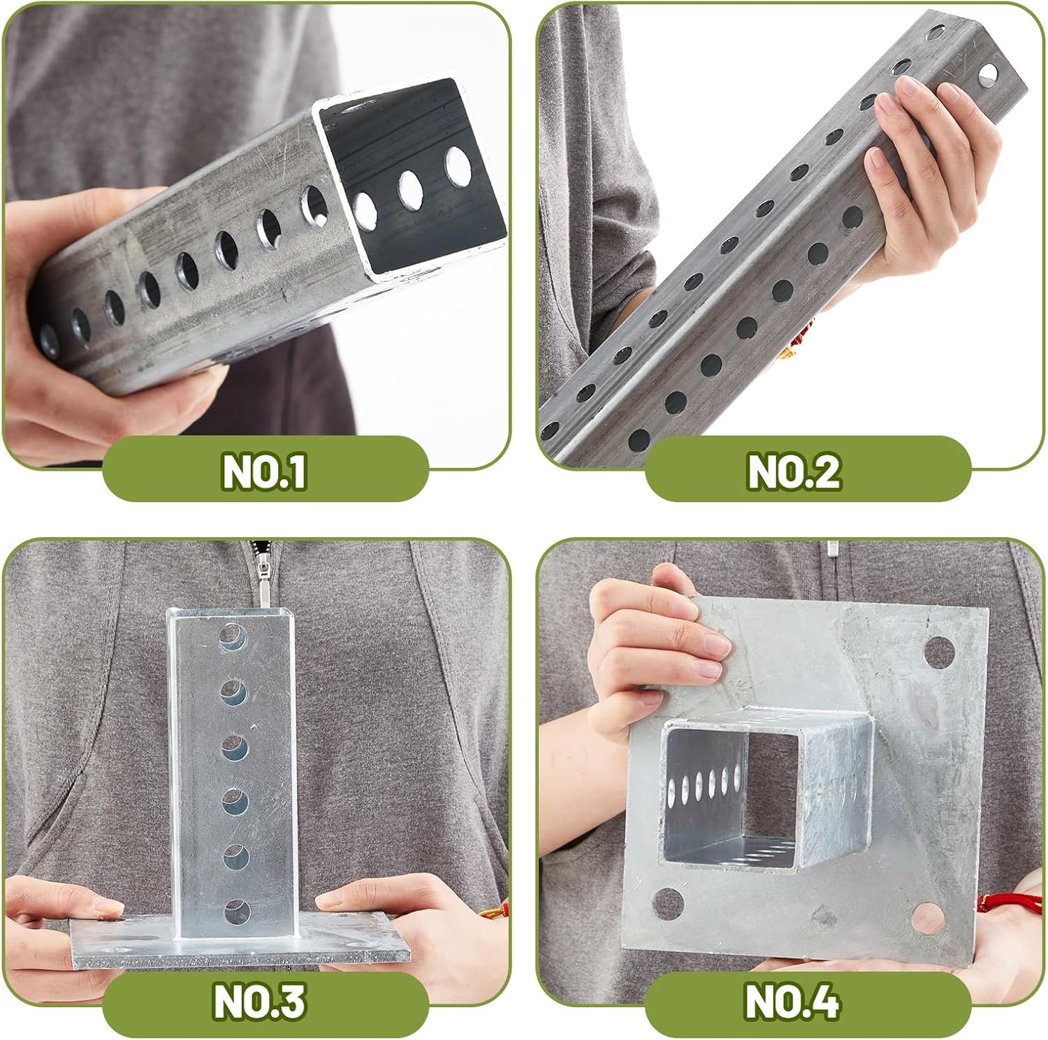 MorningRo Square Sign Post Kit 6 ft Tall x 2" Wide Galvanized Iron Post and Base Perforated Square Tube with Bolts Industrial Metal Tube Set for Concrete and Asphalt