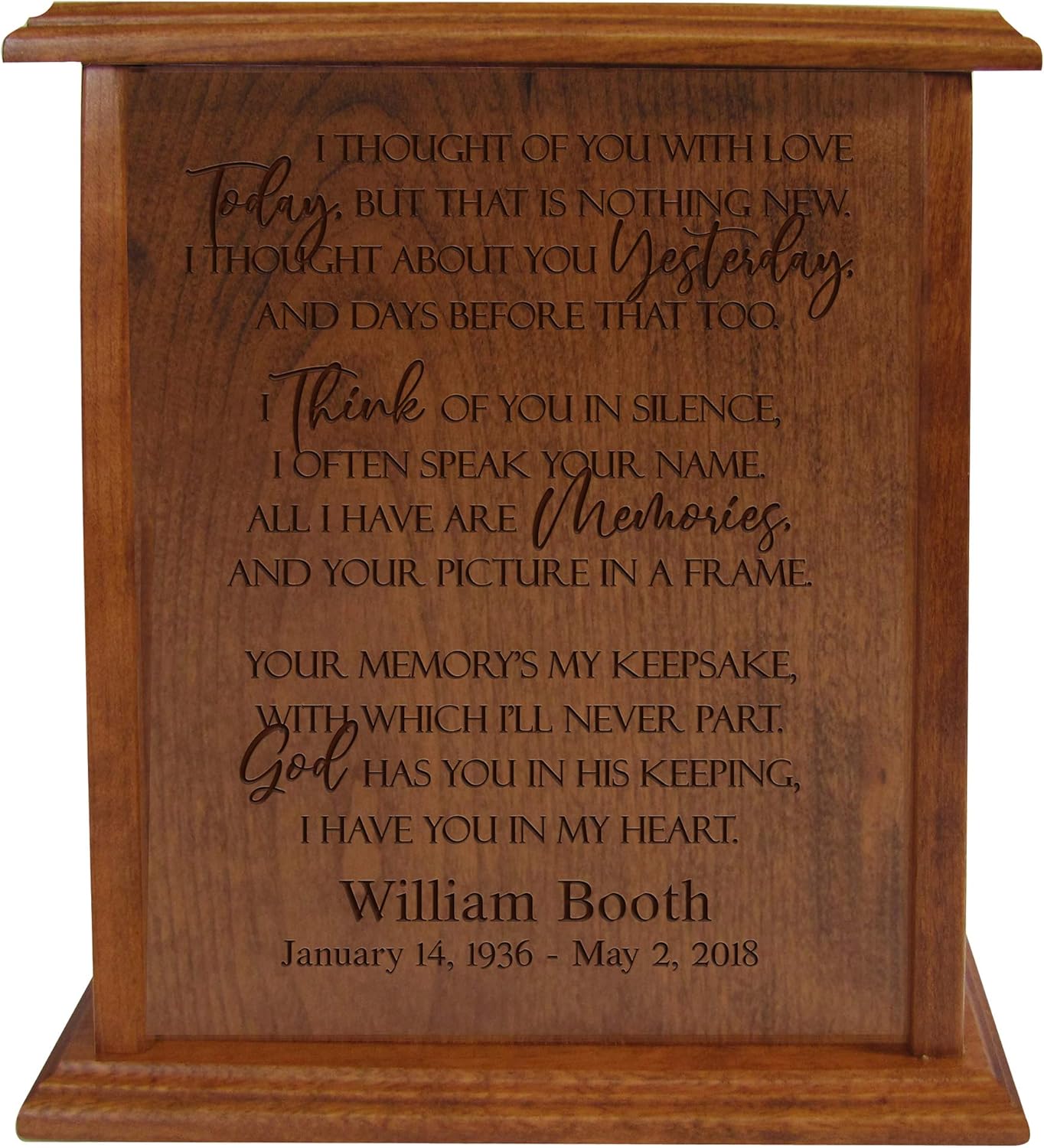 LifeSong Milestones Urns for Ashes Adult Male Urns for Human Ashes Adult Female Personalized Engraved Vertical Cremation Urns for Adult Ashes Cherry Wooden Box Funeral Urn-In Loving Memory-Butterflies