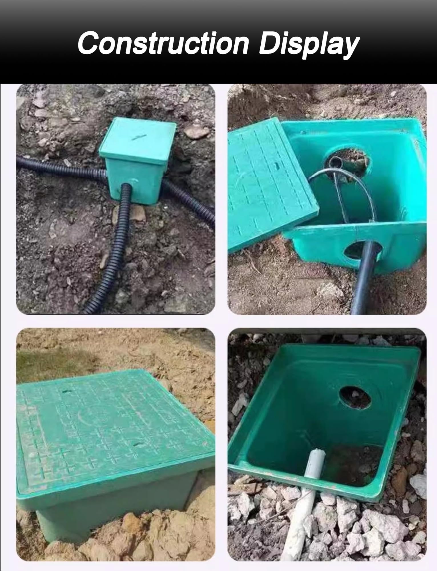 Cajas de empalme subterráneas de resina compuesta de alta resistencia, caja de paso for líneas eléctricas, de iluminación y de comunicación, con tapa cuadrada.(15.7x15.7x15.7in/400x400x400mm)