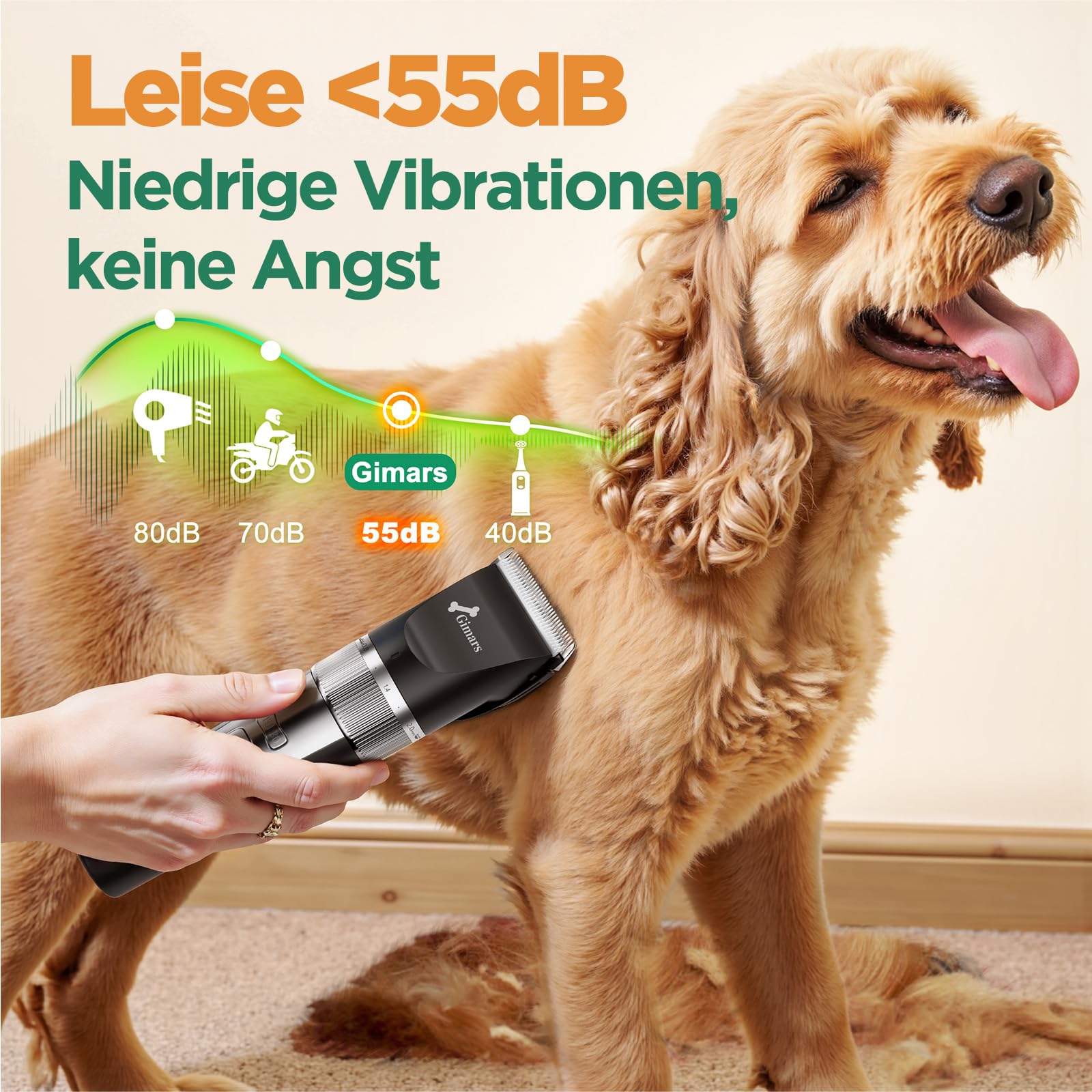 Gimars 4-in-1 Hundeschermaschine mit Hunde Trimmer, 7000 U/min Leise Hunde Schermaschinen Set, USB Aufladbare kabellose Tierhaarschneidemaschine, Schermaschine Katze Hunderasierer für dichtes Fell