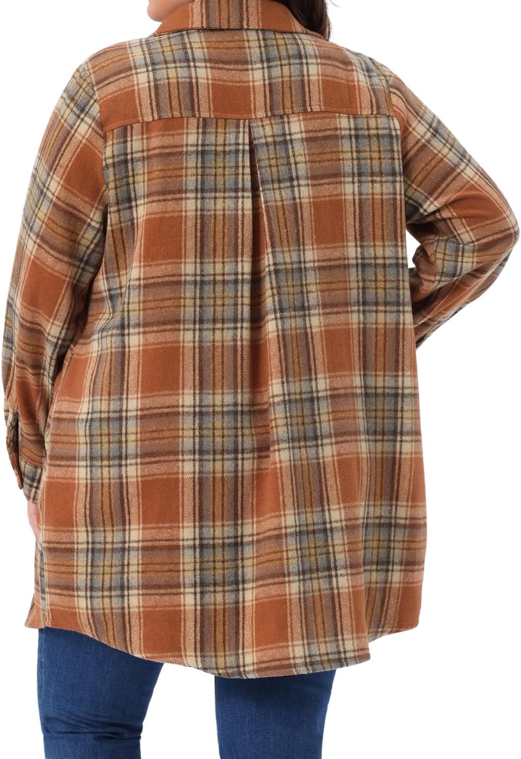 Agnes Orinda Women's Plus Size Plaid Shacket Jacket Long Sleeve Button Down Flannel Shirts Fashion Jacket - Image 4