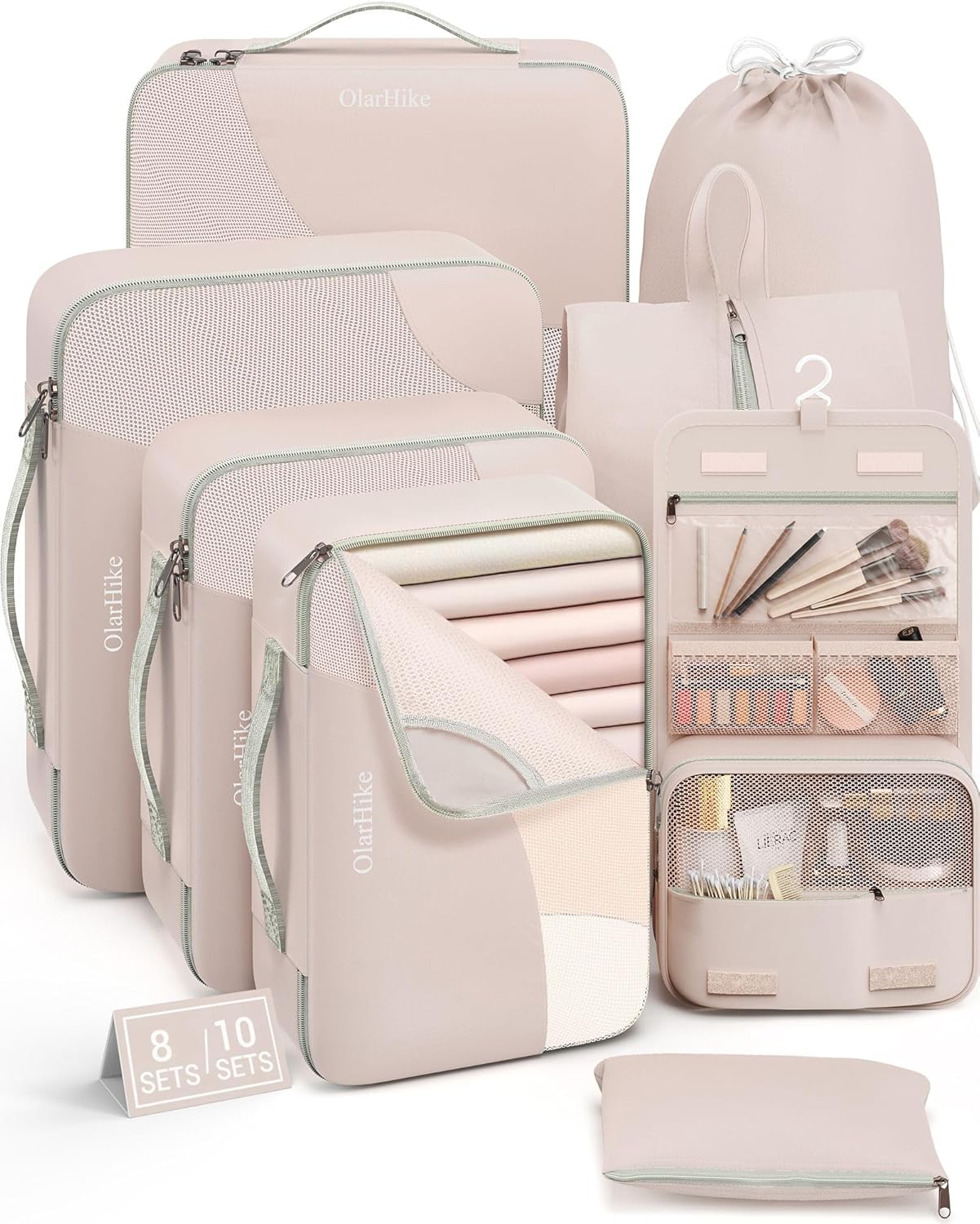 10 Set/8 Set Packing Cubes for Travel, Gifts for Women Mom,Anti-Tearing Suitcase Organizer for Luggage with Shoe & Hanging Toiletry Bag,OlarHike Vacation Essentials & Accessories for Cruise Ship,Cream 10 Set/8 Set Packing Cubes for Travel, Gifts for Women Mom,Anti-Tearing Suitcase Organizer for Luggage with Shoe & Hanging Toiletry Bag,OlarHike Vacation Essentials & Accessories for Cruise Ship,Cream
