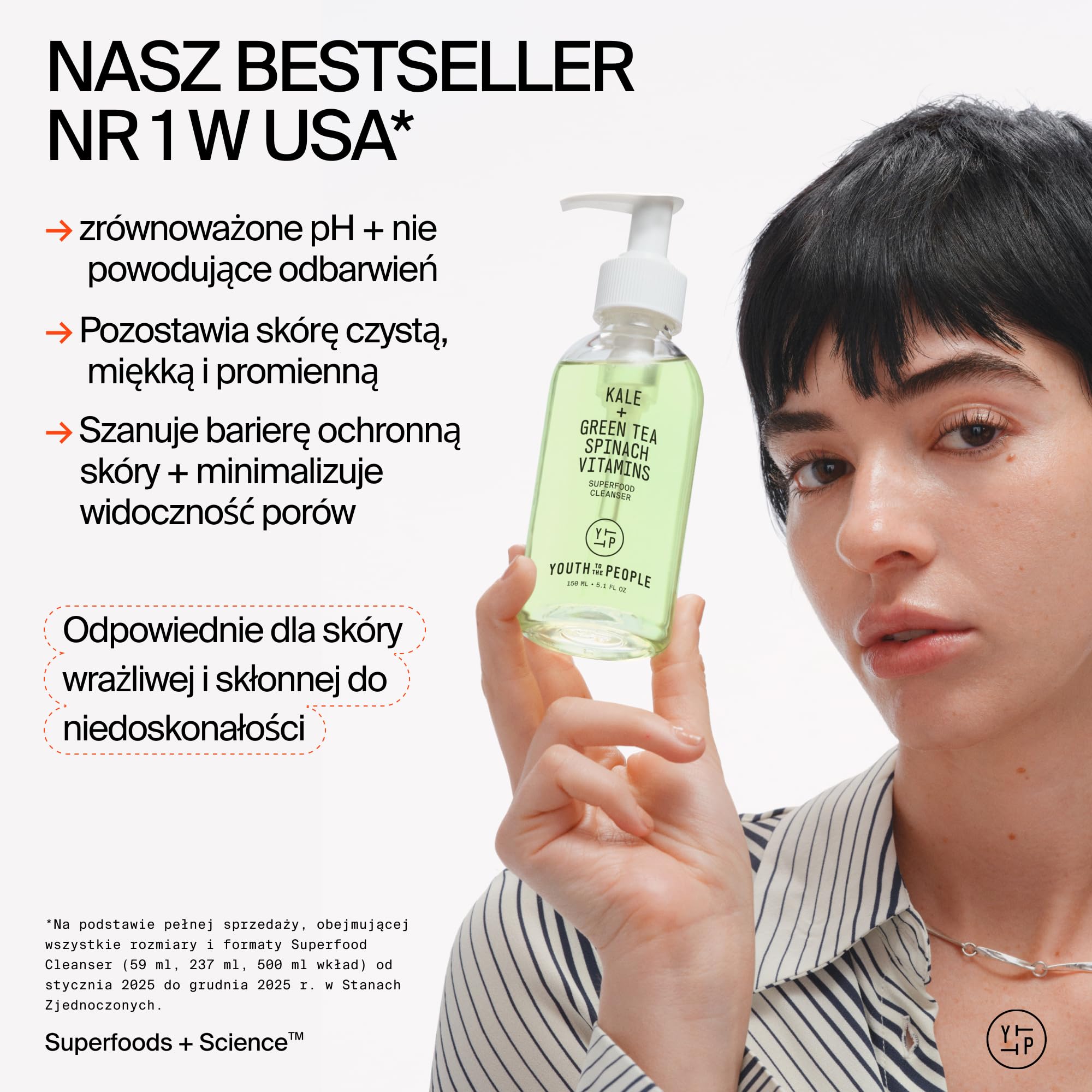 Youth To The People Superfood Cleanser, Żel do Mycia Twarzy dla Kobiet, Z Jarmużem, Zieloną Herbatą & Szpinakiem, Równowaga pH, Dla Wszystkich Typów Skóry, Delikatny Płyn do Demakijażu